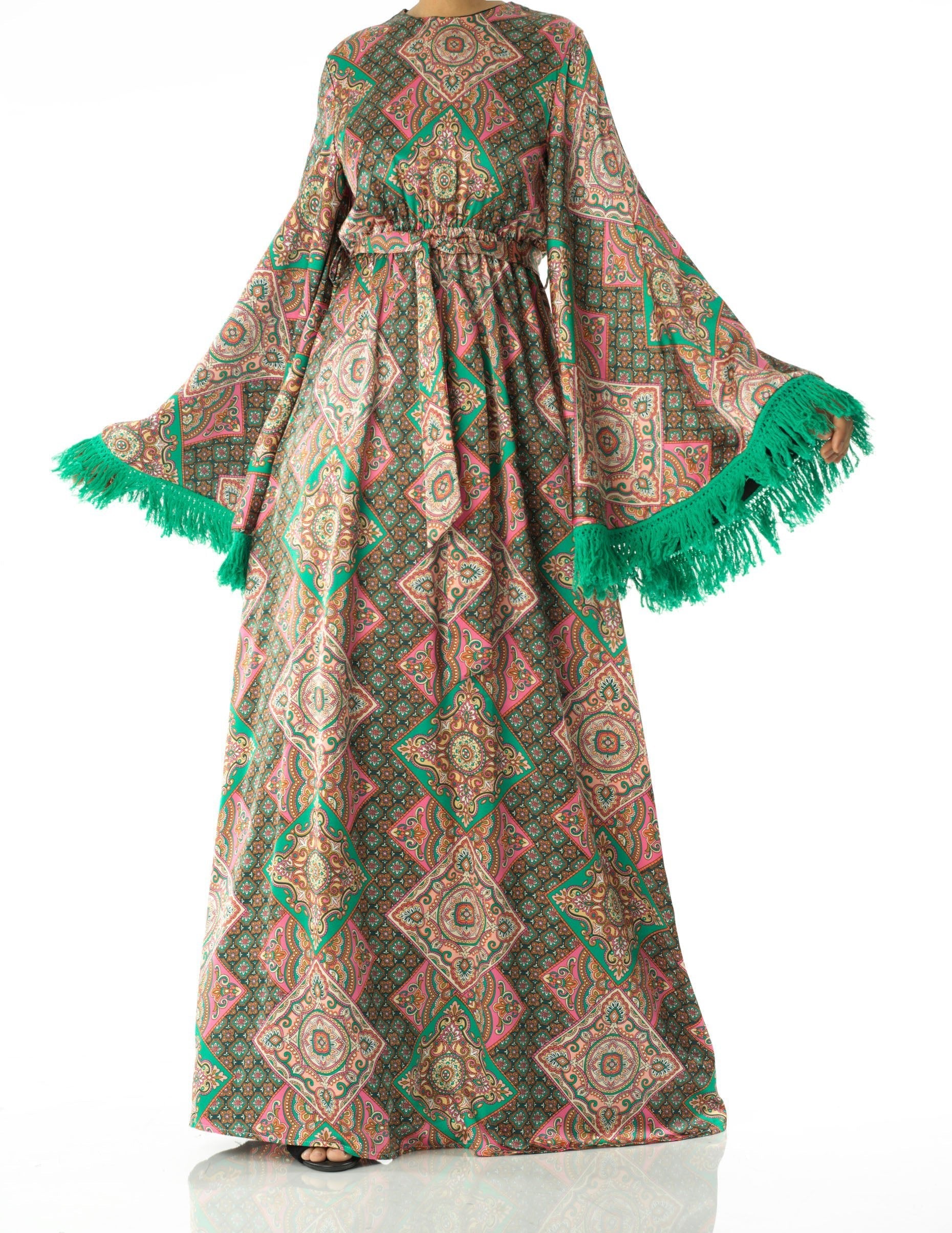 Saoirse Moroccan Moroccan-Print Tassel Maxi Dress