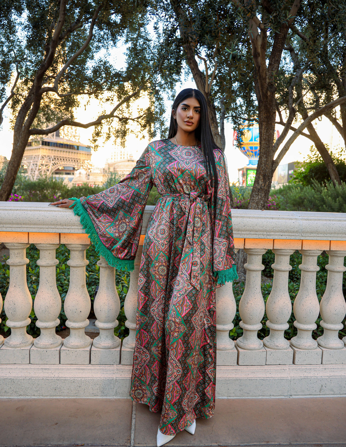 Saoirse Moroccan Moroccan-Print Tassel Maxi Dress