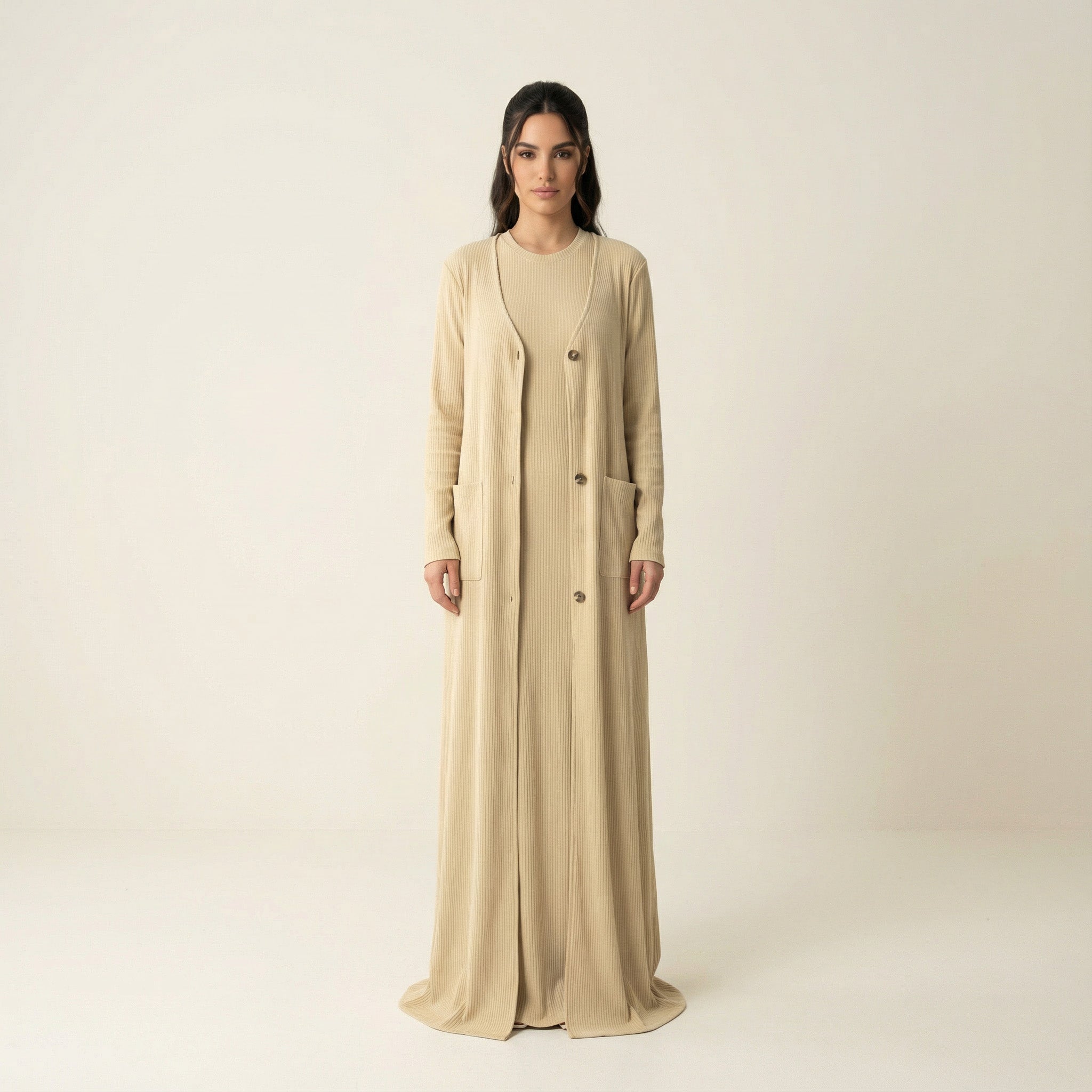 Zelda Nude Maxi Dress & Cardigan Set
