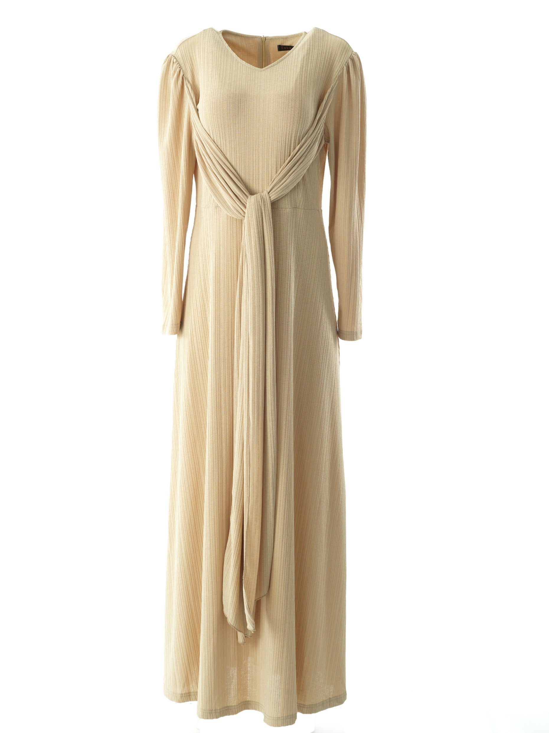 Adeline Oatmeal Ribbed Long-Sleeve Maxi Dress