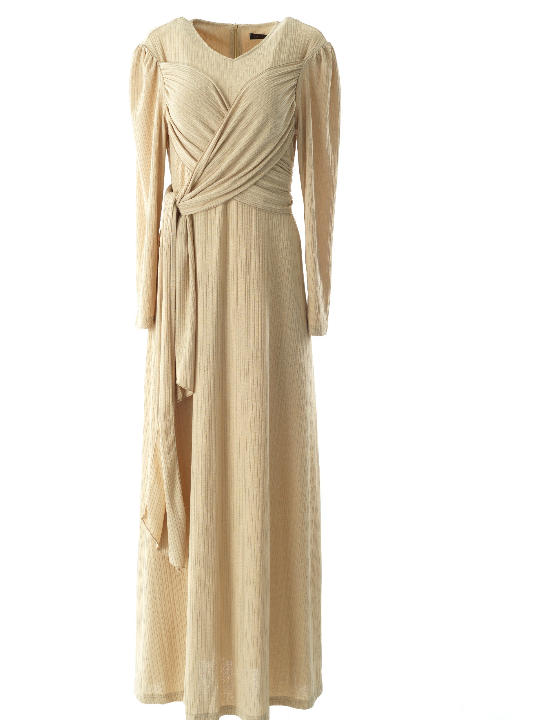Adeline Oatmeal Ribbed Long-Sleeve Maxi Dress
