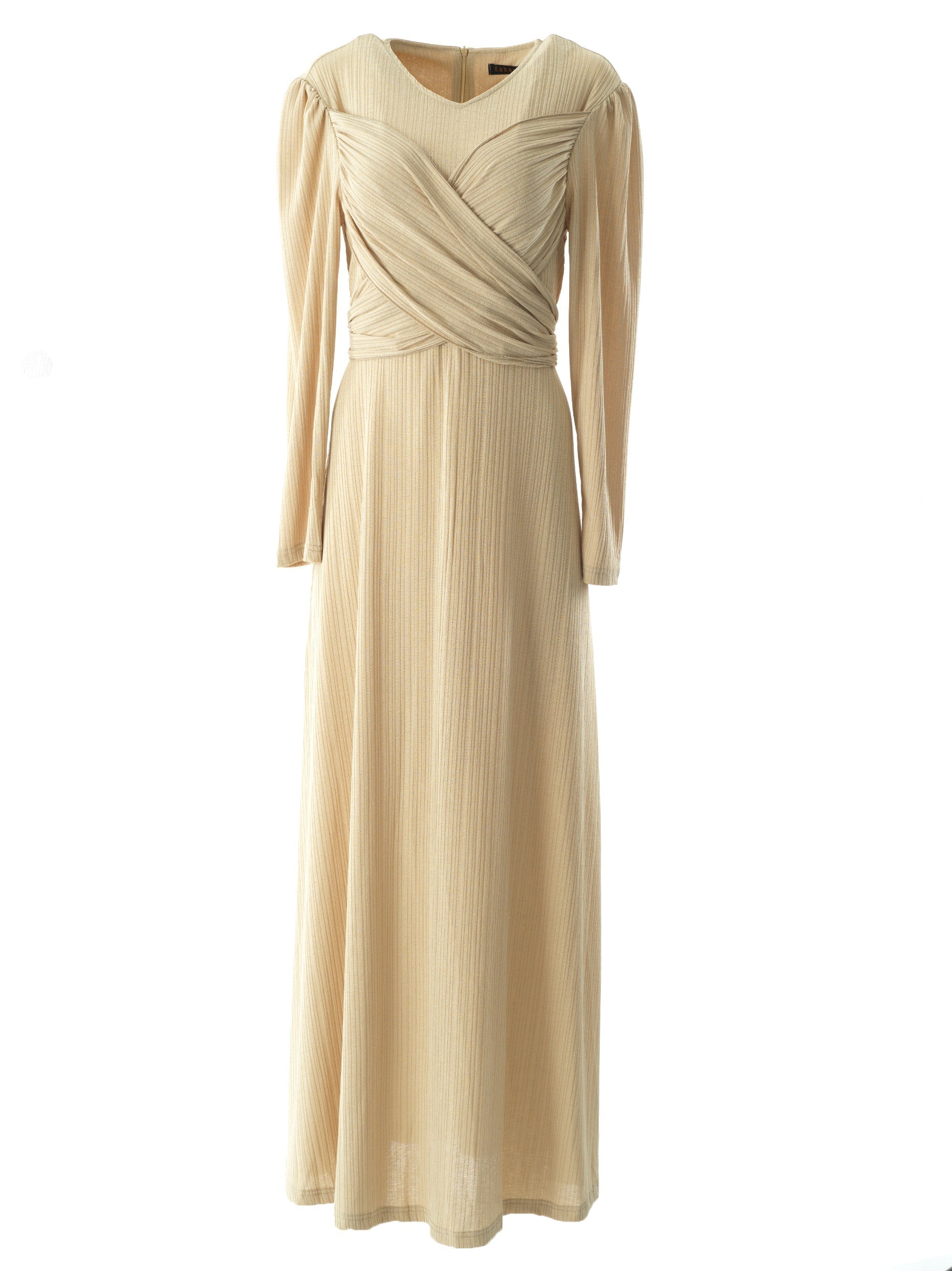 Adeline Oatmeal Ribbed Long-Sleeve Maxi Dress