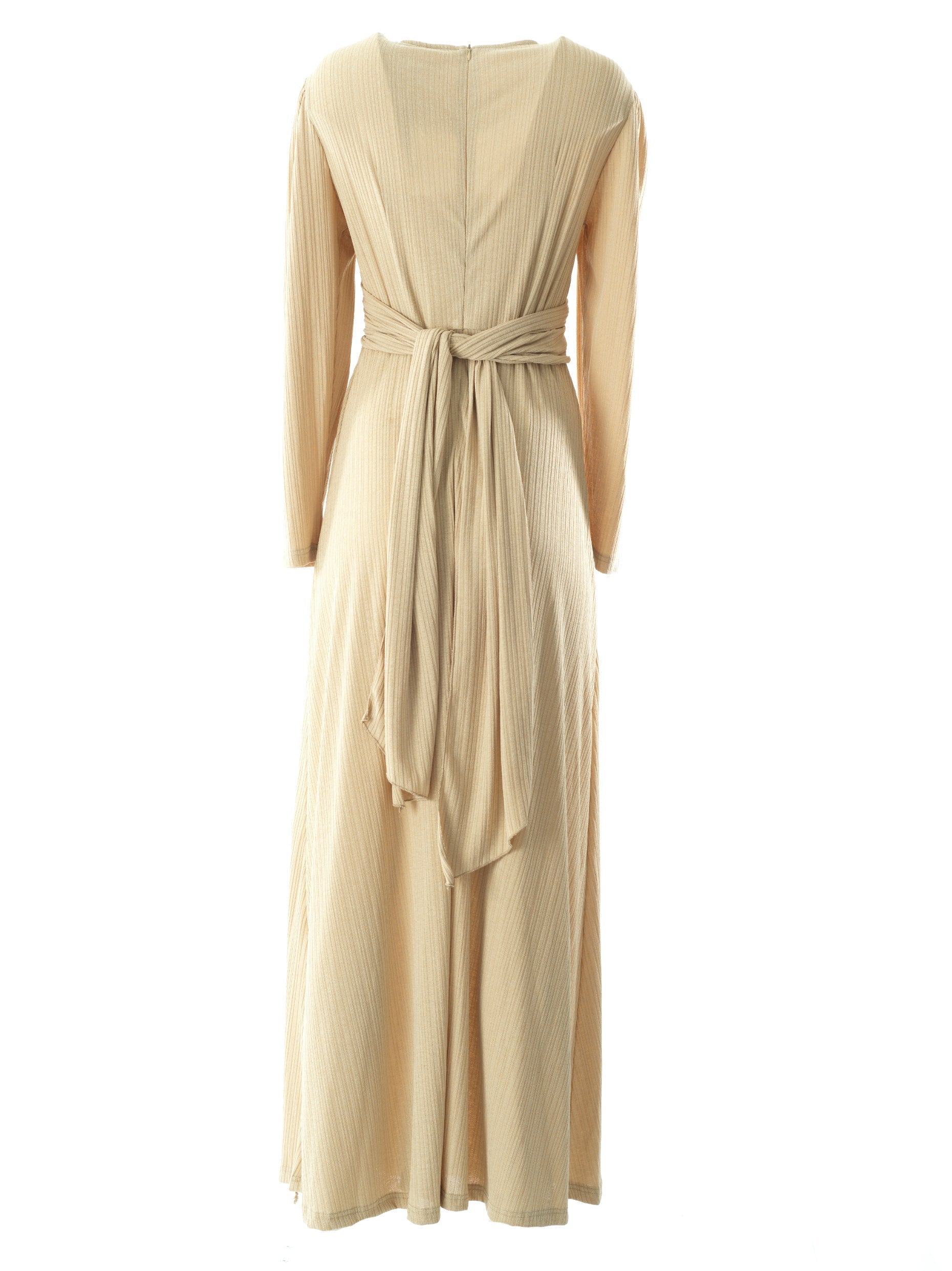 Adeline Oatmeal Ribbed Long-Sleeve Maxi Dress