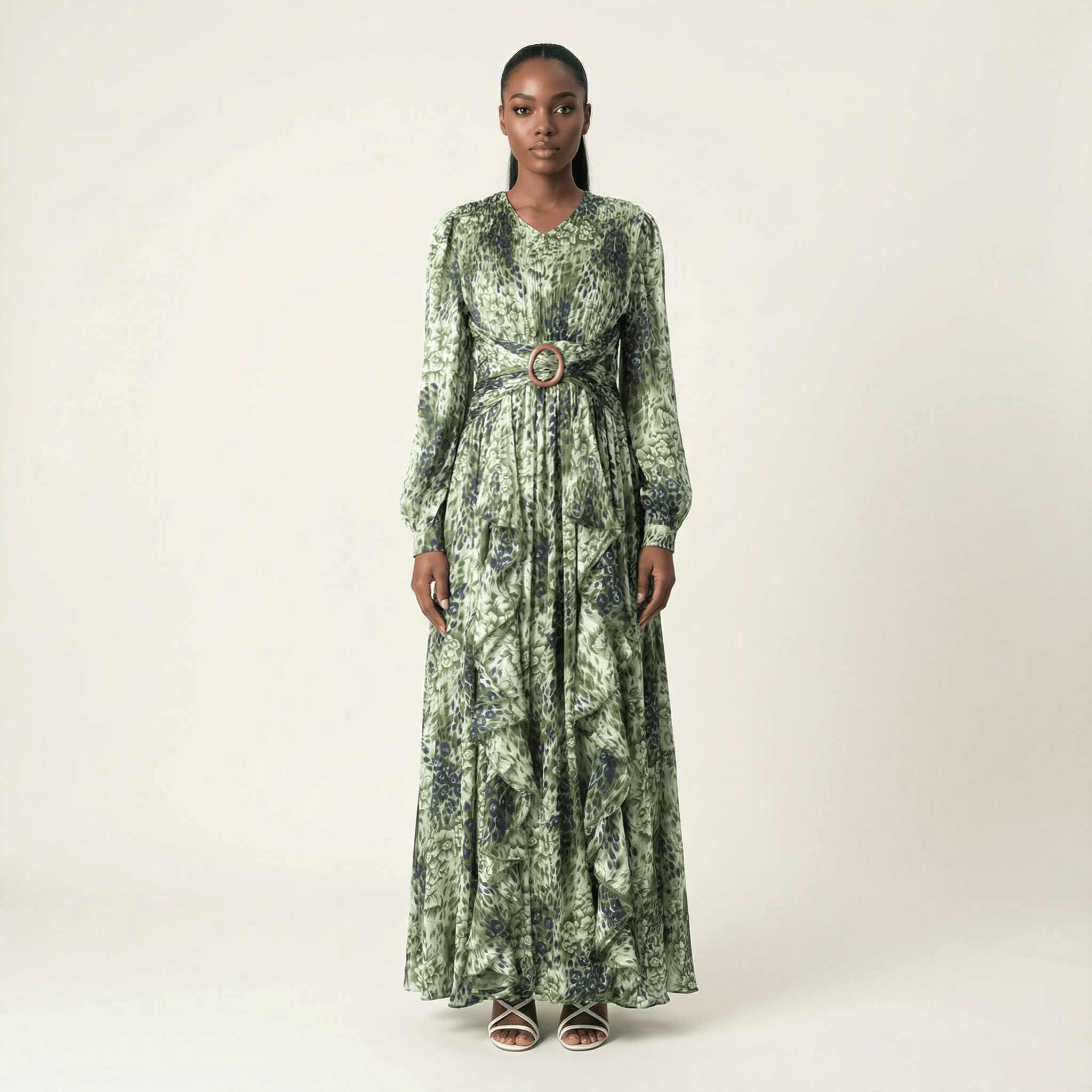 Ensley Olive Cheetah Floral Maxi Dress