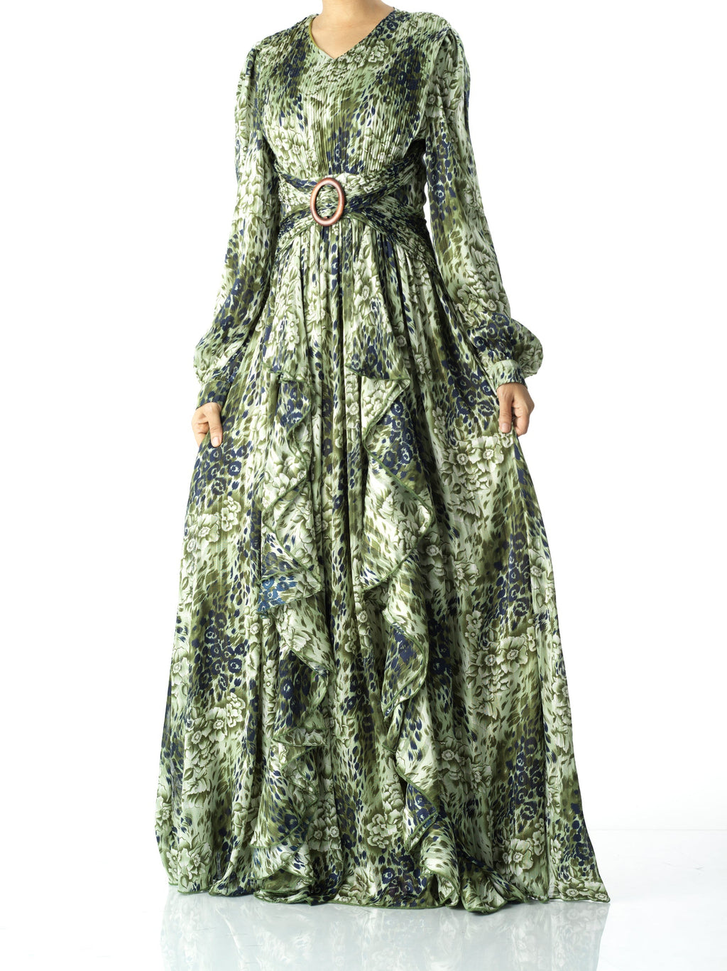 Ensley Olive Cheetah Floral Maxi Dress