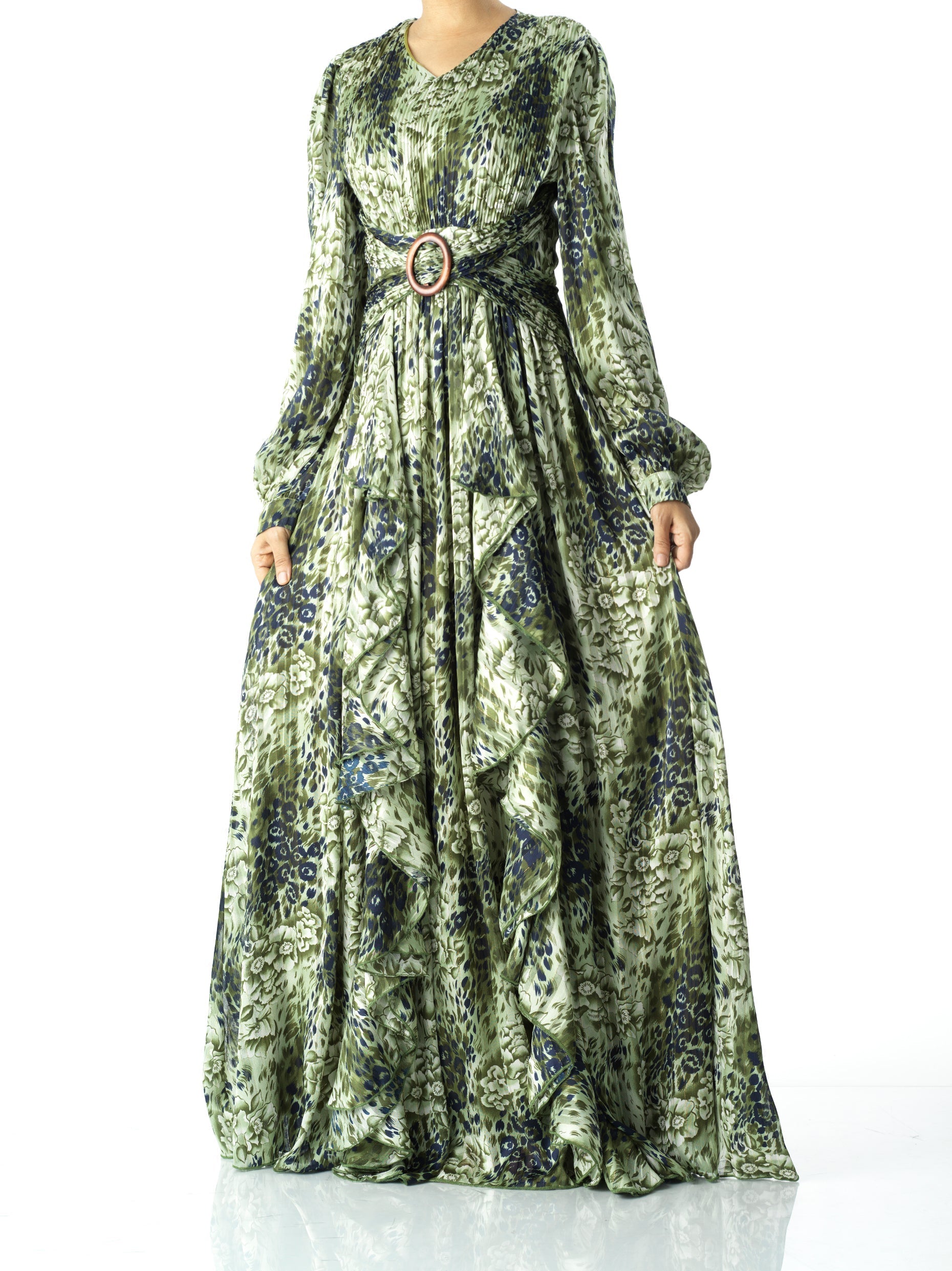 Ensley Olive Cheetah Floral Maxi Dress