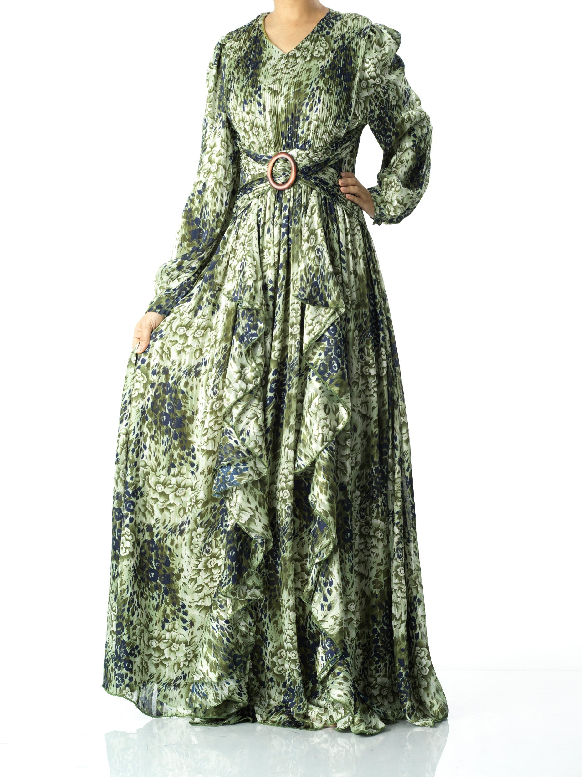 Ensley Olive Cheetah Floral Maxi Dress