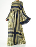 Selah Olive Paisley Tassel Bell-Sleeve Maxi Dress