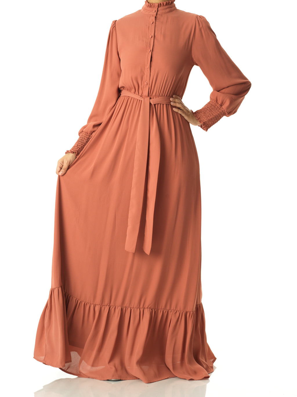 Campbell Blush Crepe Long-Sleeve Maxi Dress