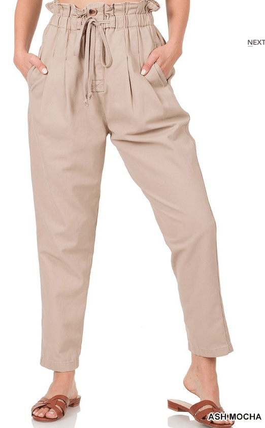 Verity Ash Mocha Paperbag-Waist Trousers