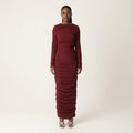 Carolina Maroon Ruched Ponte Maxi Dress