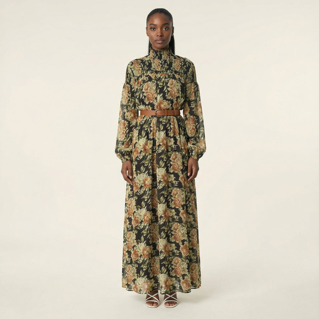 Camille Pretty Floral Chiffon Maxi Dress