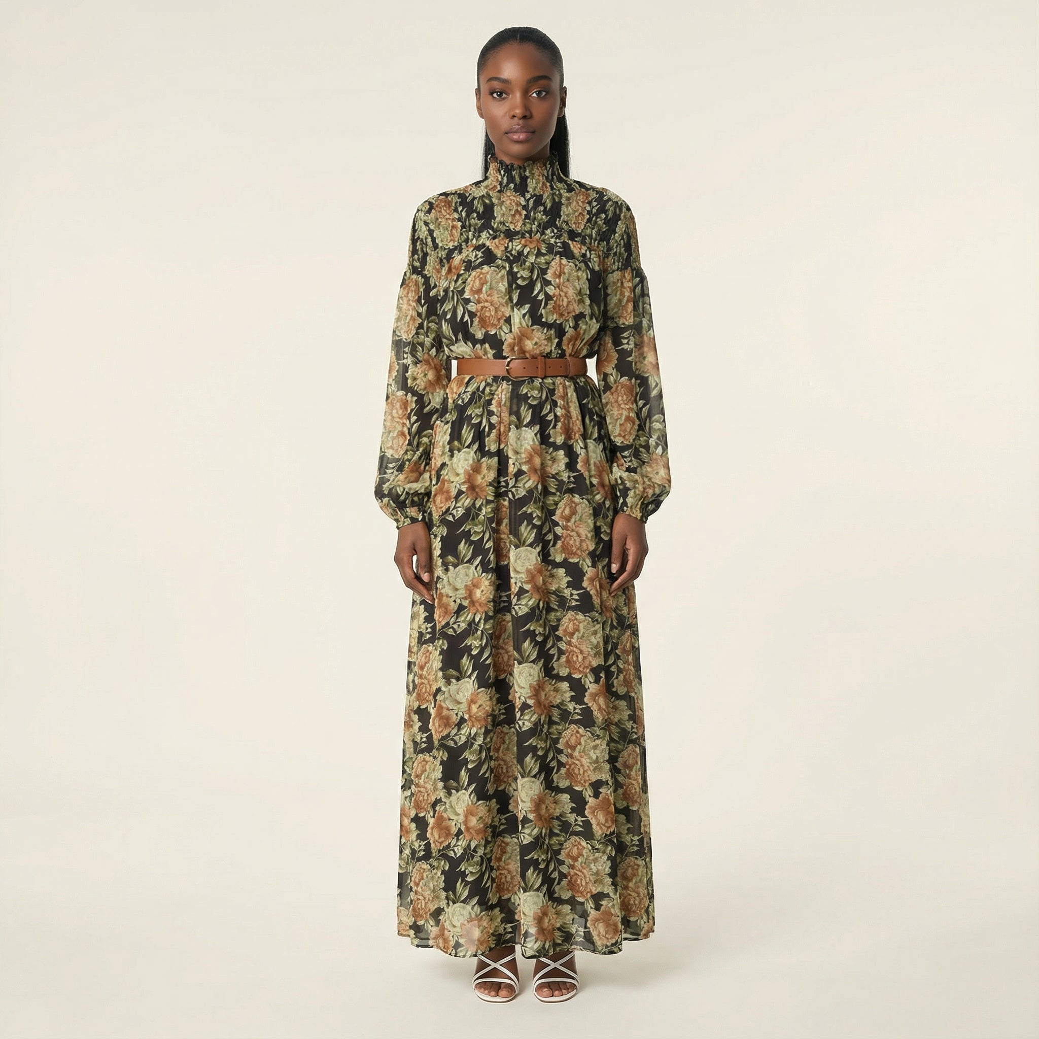Camille Pretty Floral Chiffon Maxi Dress