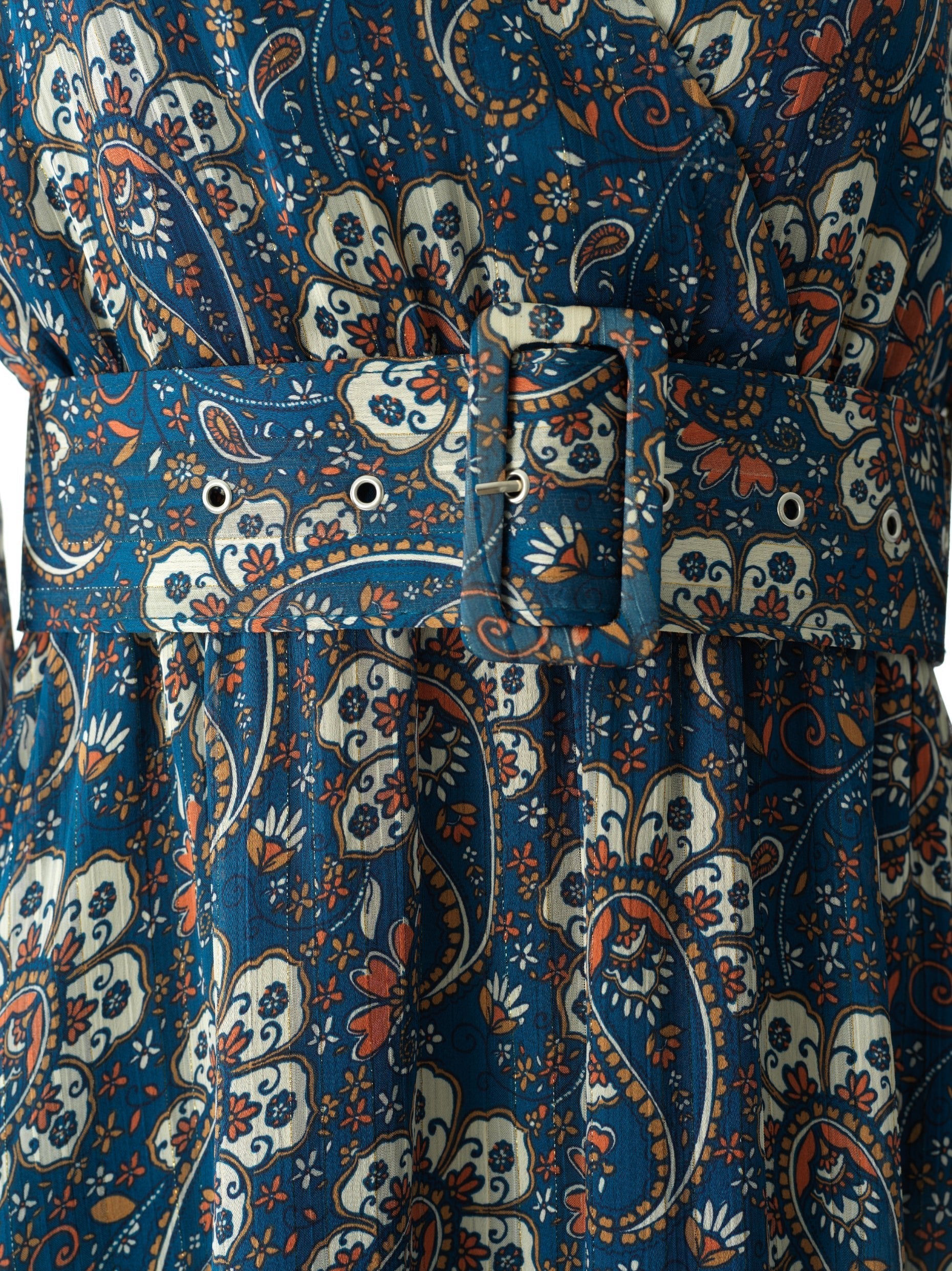 Farrow Teal Paisley Chiffon Maxi Dress