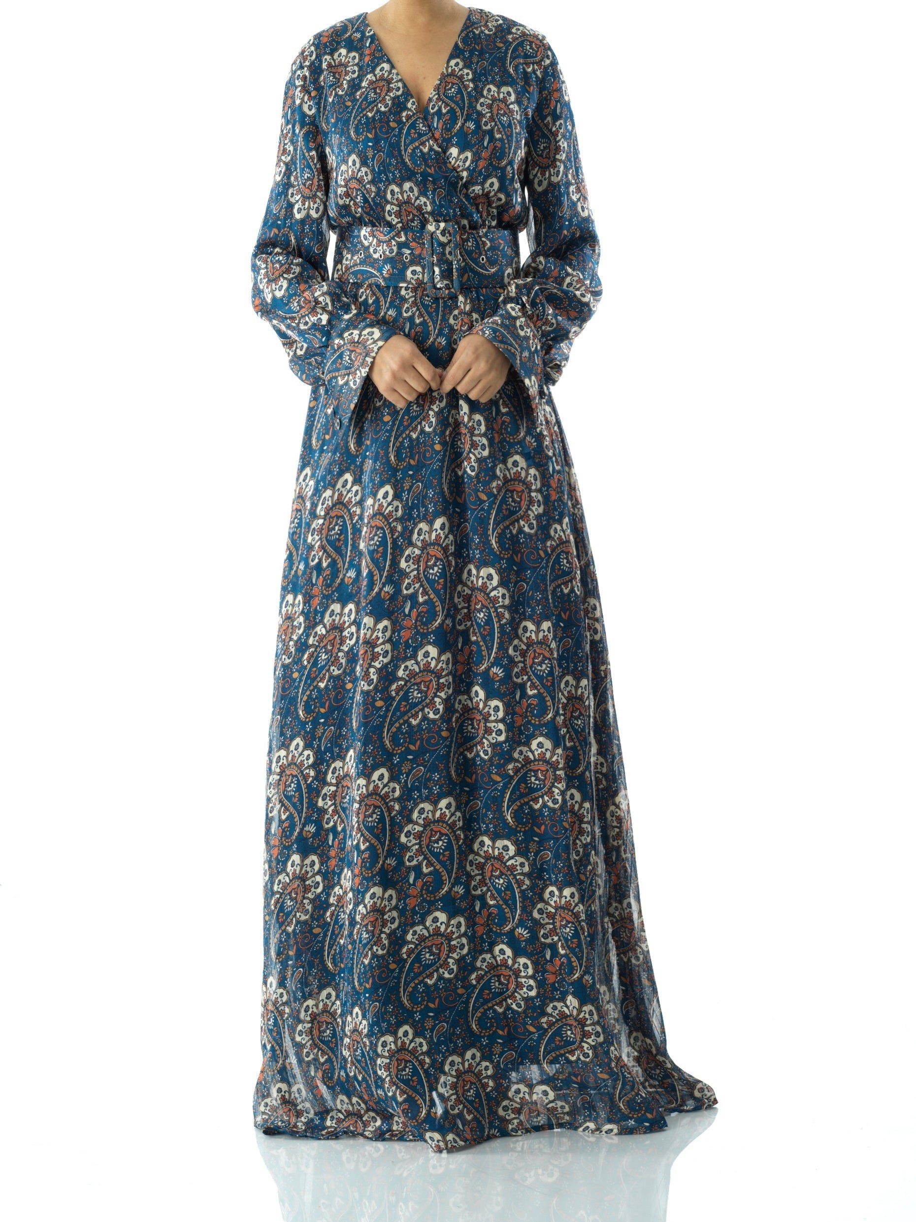 Farrow Teal Paisley Chiffon Maxi Dress