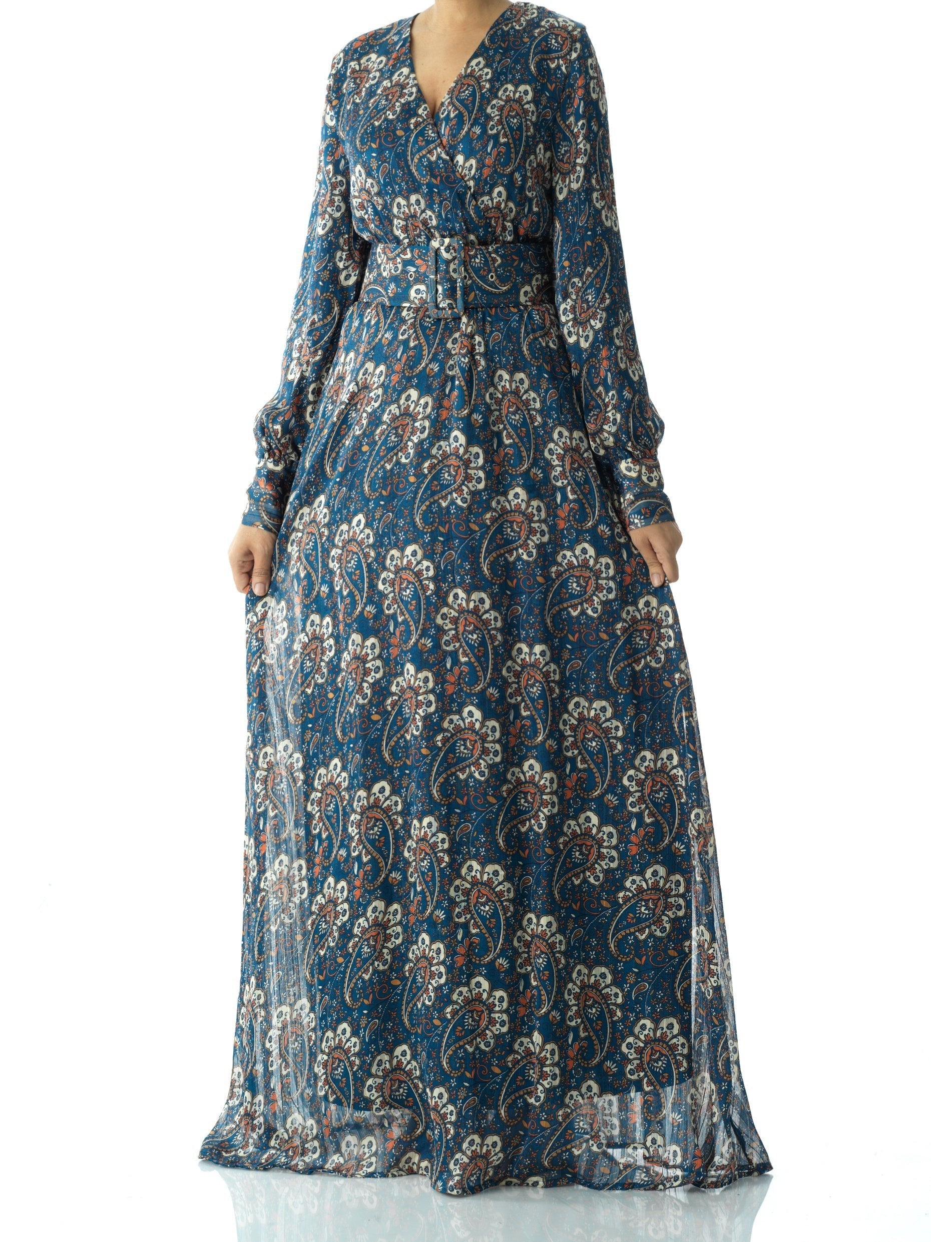 Farrow Teal Paisley Chiffon Maxi Dress
