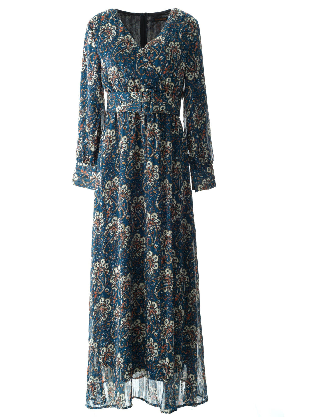 Farrow Teal Paisley Chiffon Maxi Dress