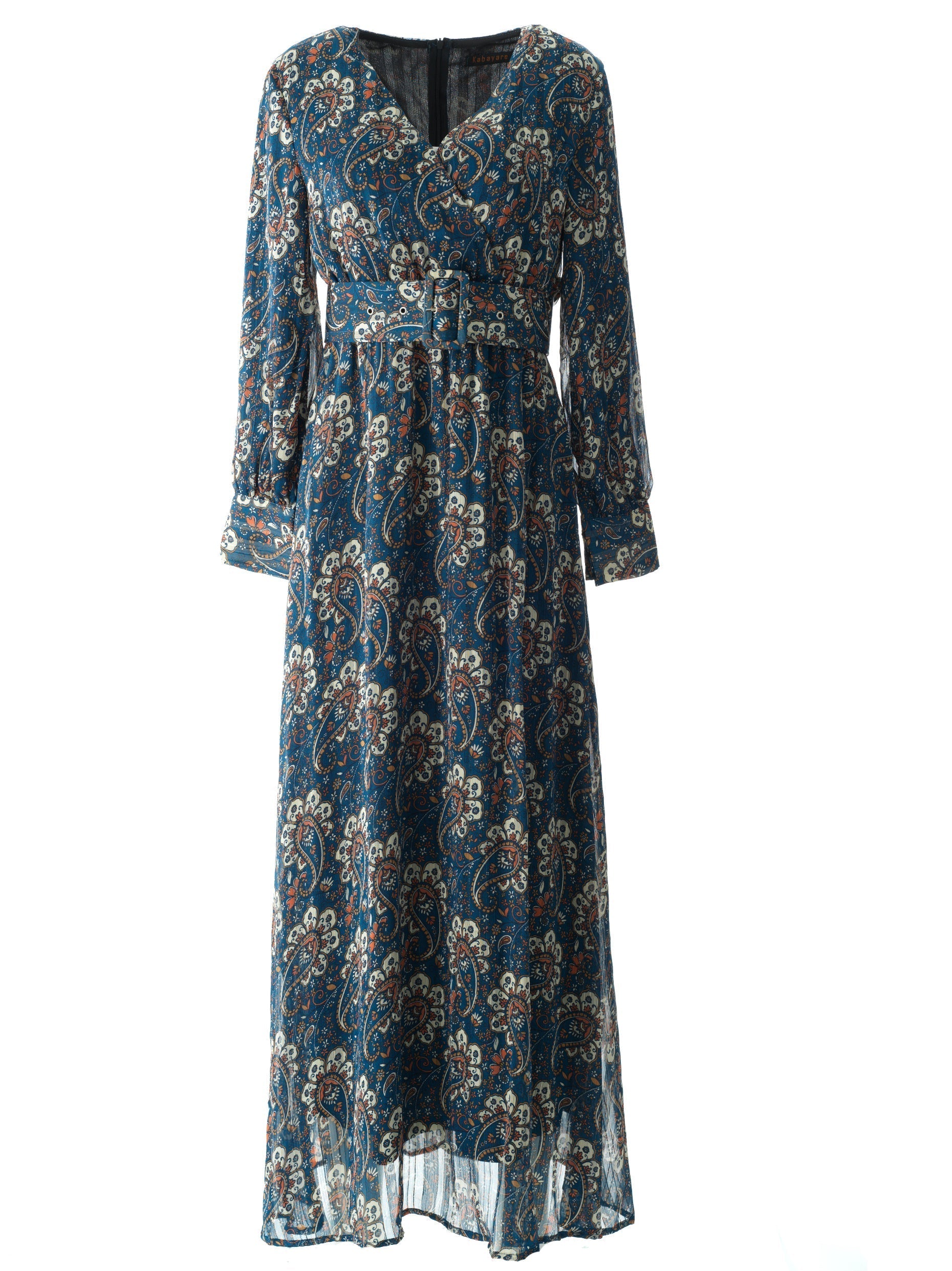Farrow Teal Paisley Chiffon Maxi Dress