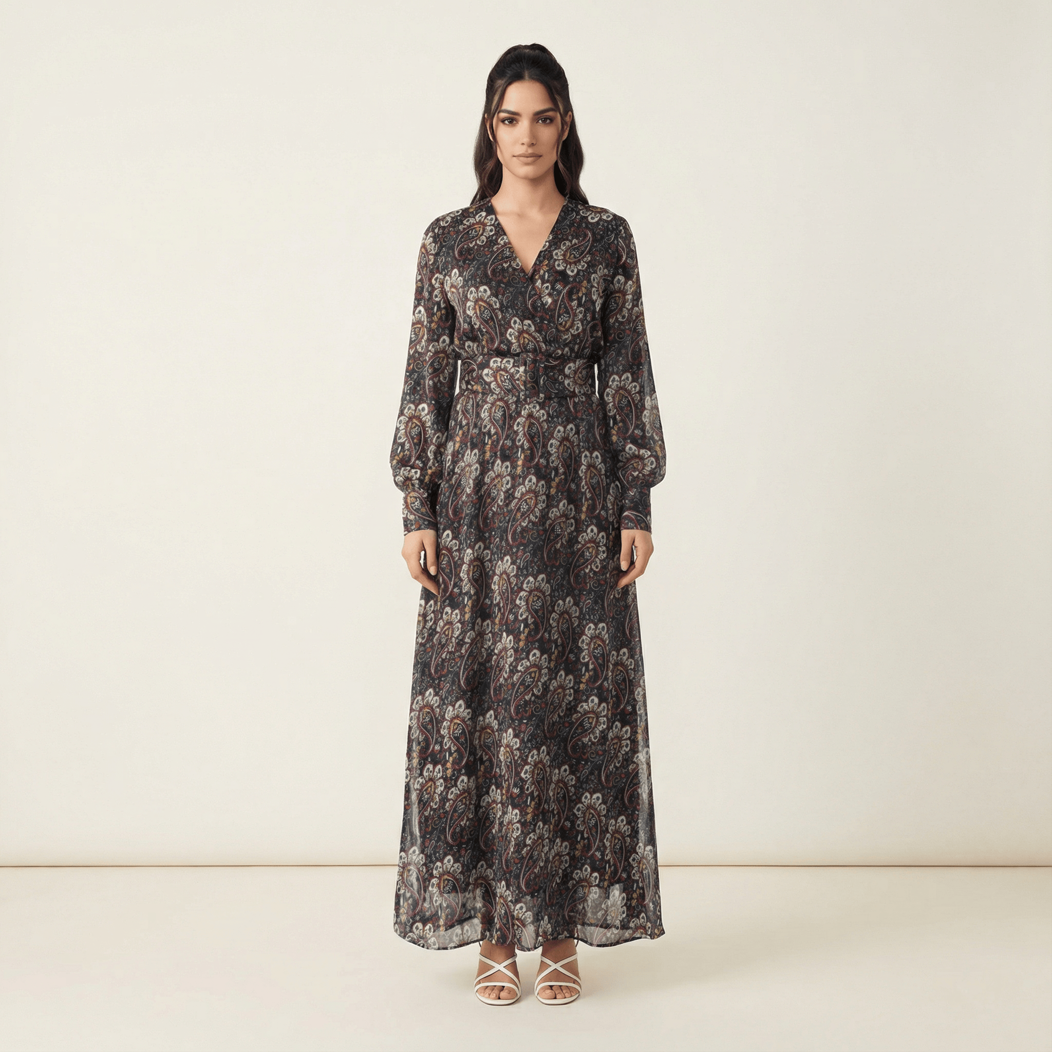 Farrow Black Paisley Chiffon Maxi Dress