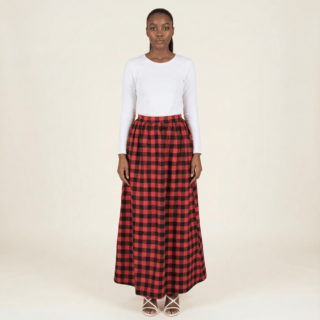Eden Red Plaid Maxi Skirt