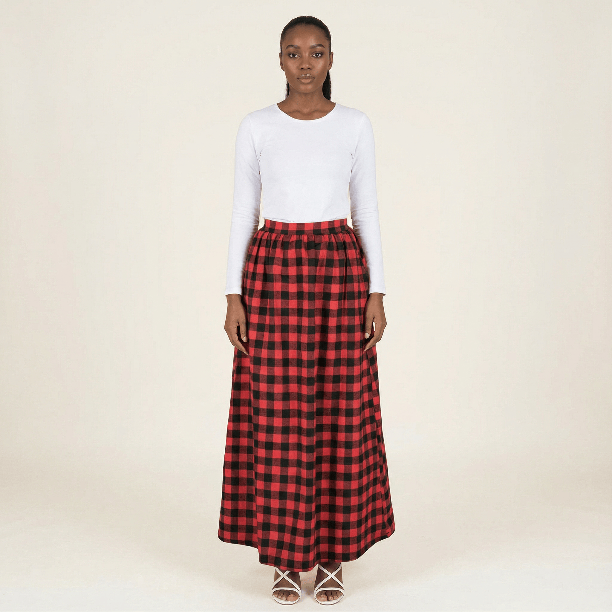 Eden Red Plaid Maxi Skirt