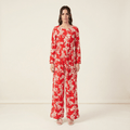 Teagan Red Floral Long-Sleeve Jumpsuit