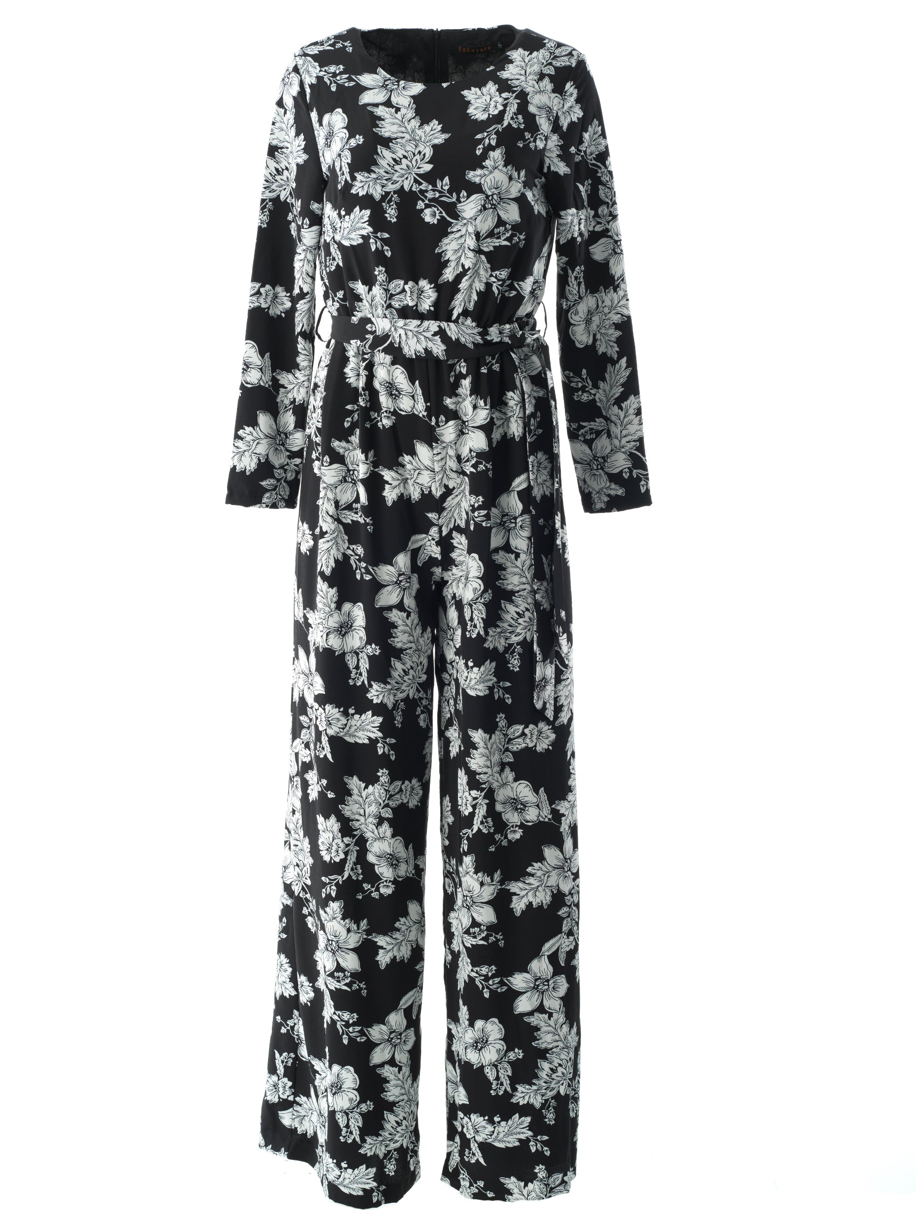 Teagan Black Floral Long-Sleeve Jumpsuit