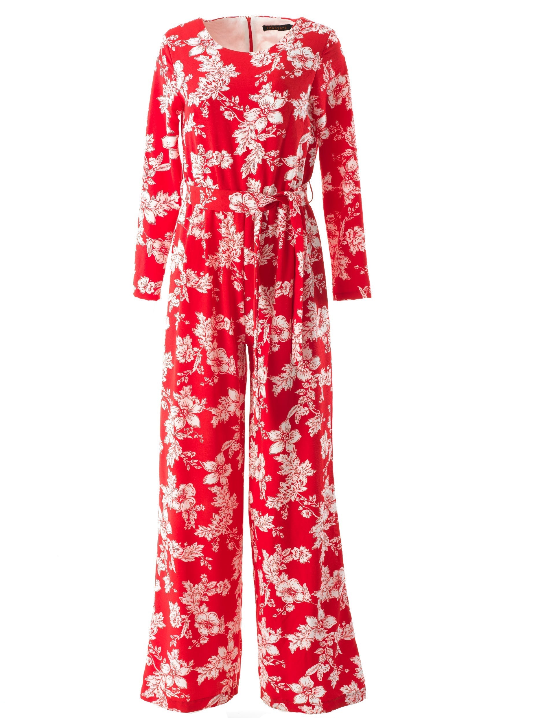Teagan Red Floral Long-Sleeve Jumpsuit