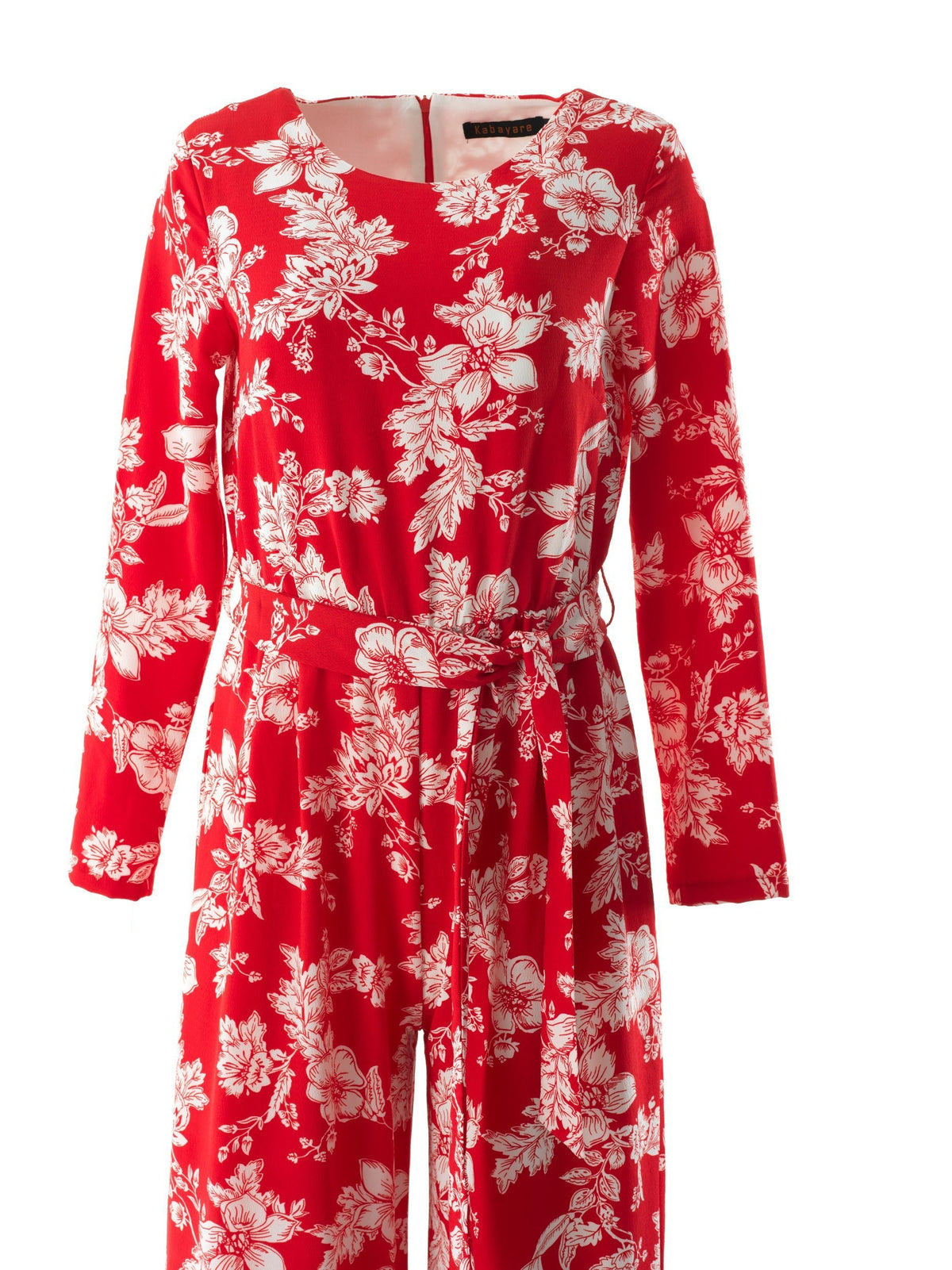 Teagan Red Floral Long-Sleeve Jumpsuit