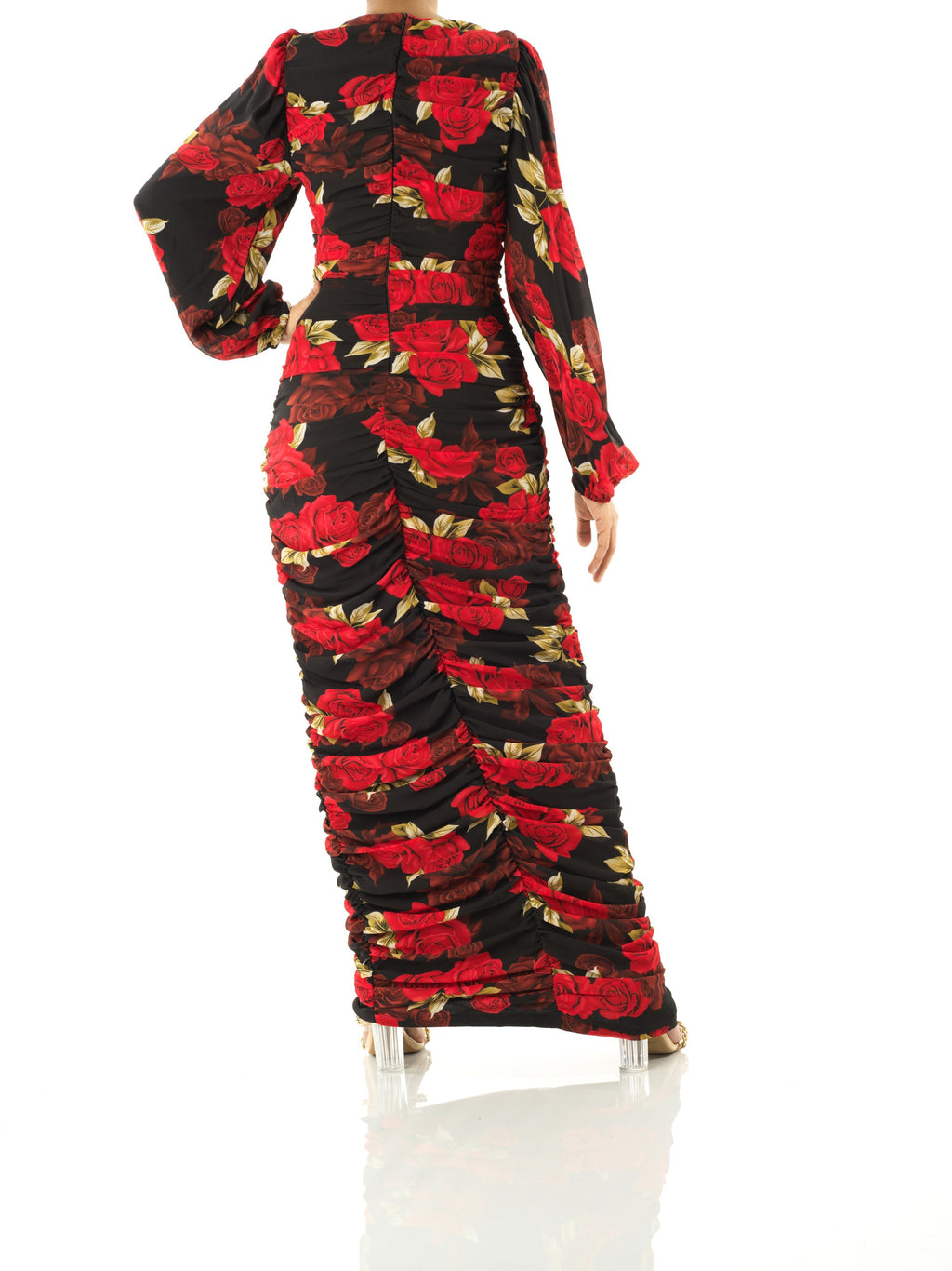 Leighton Roses Chiffon Bodycon Maxi Dress