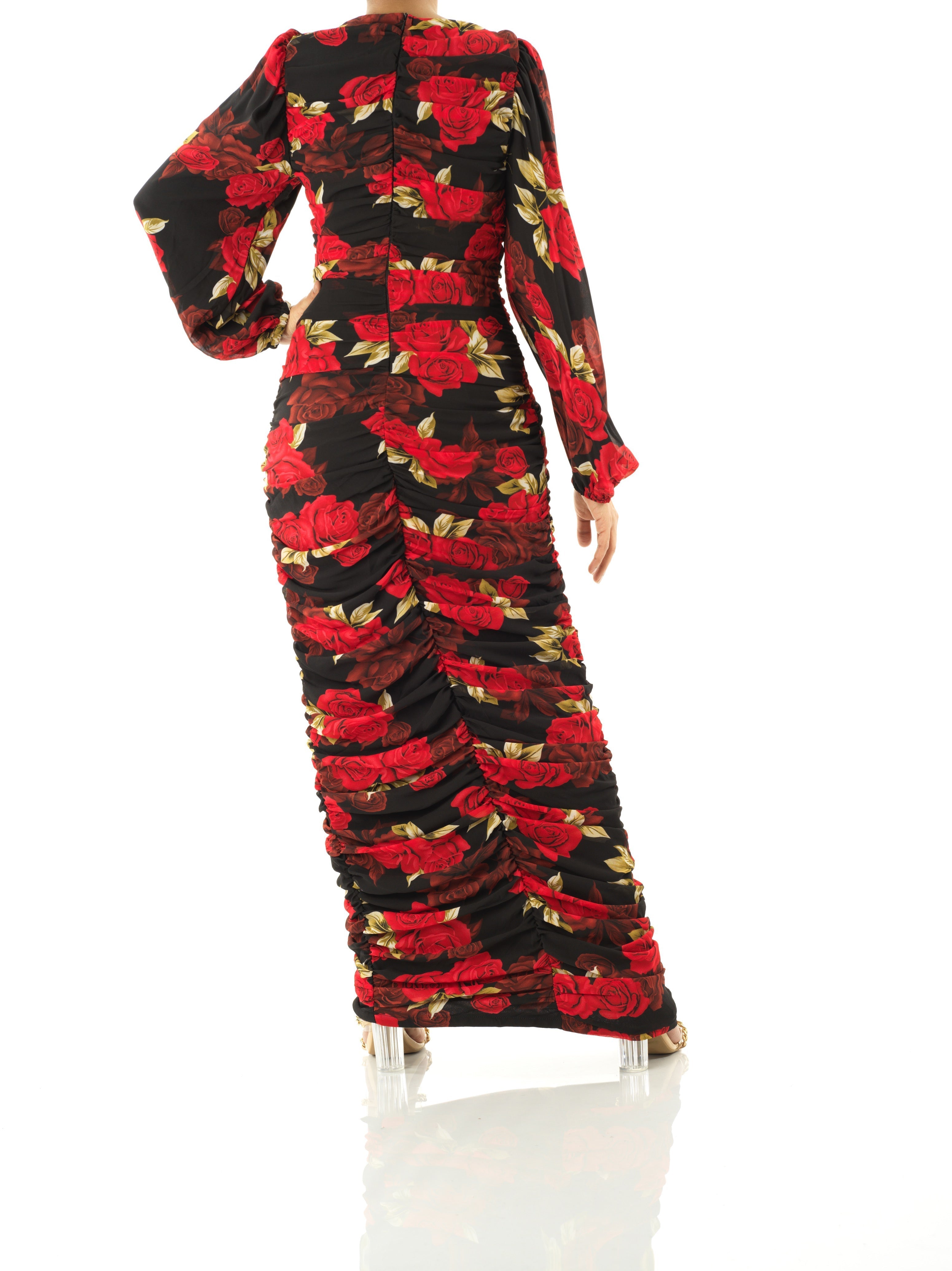 Leighton Roses Chiffon Bodycon Maxi Dress