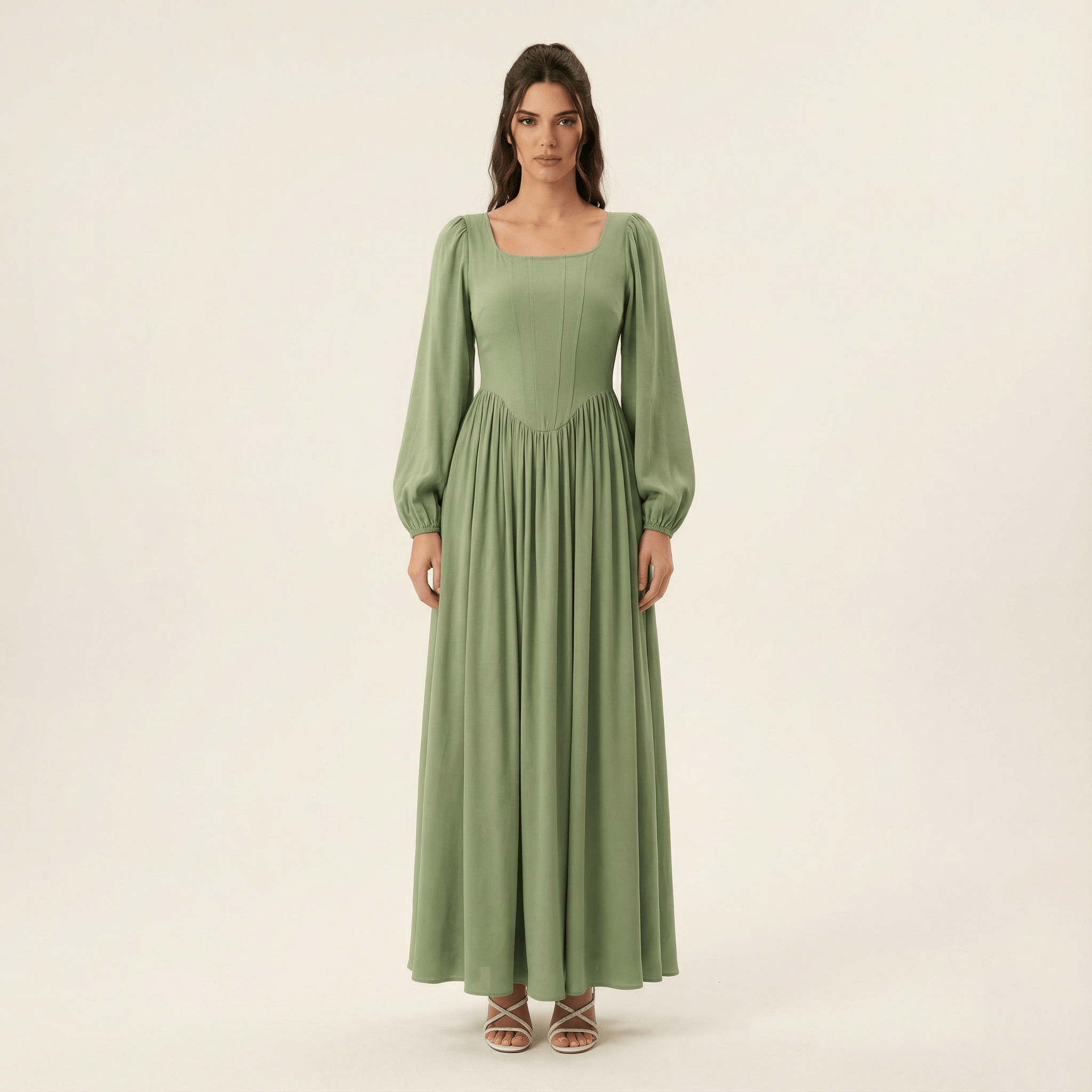 Everlyn Sage Green Modal Corset Maxi Dress