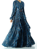 Emmaline Electric Cheetah-Print Long-Sleeve Maxi Dress