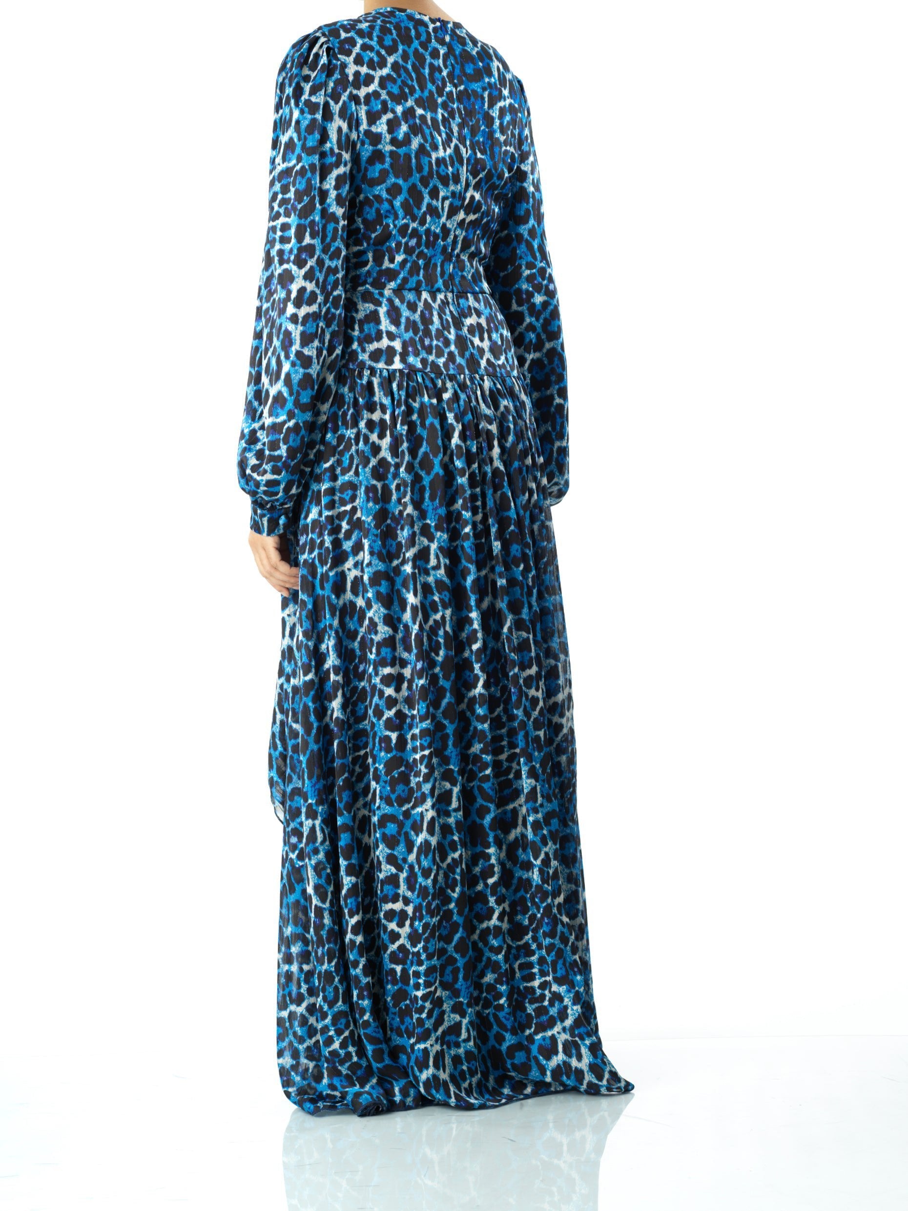 Emmaline Electric Cheetah-Print Long-Sleeve Maxi Dress