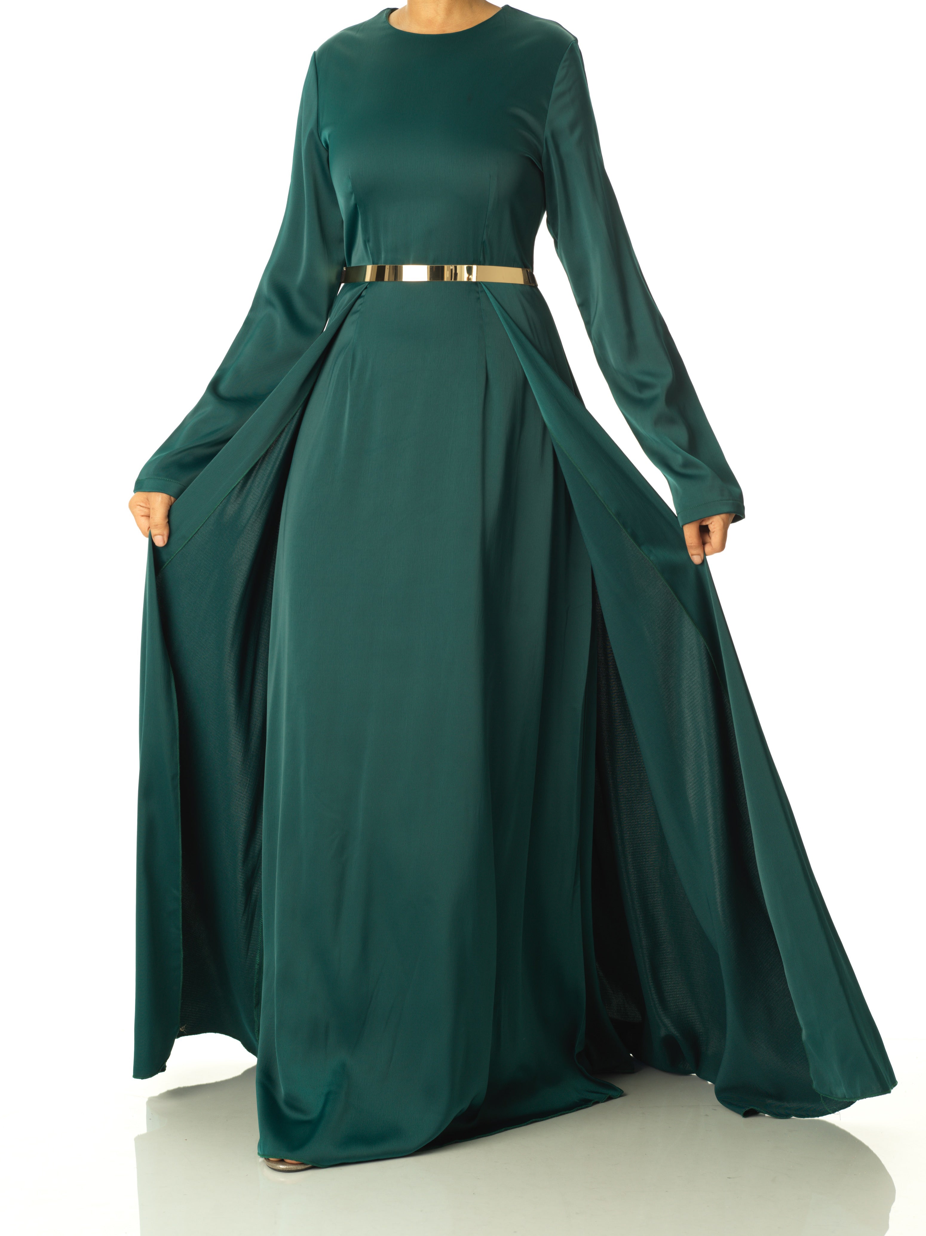 Delphine Emerald Satin Occasion Maxi Dress