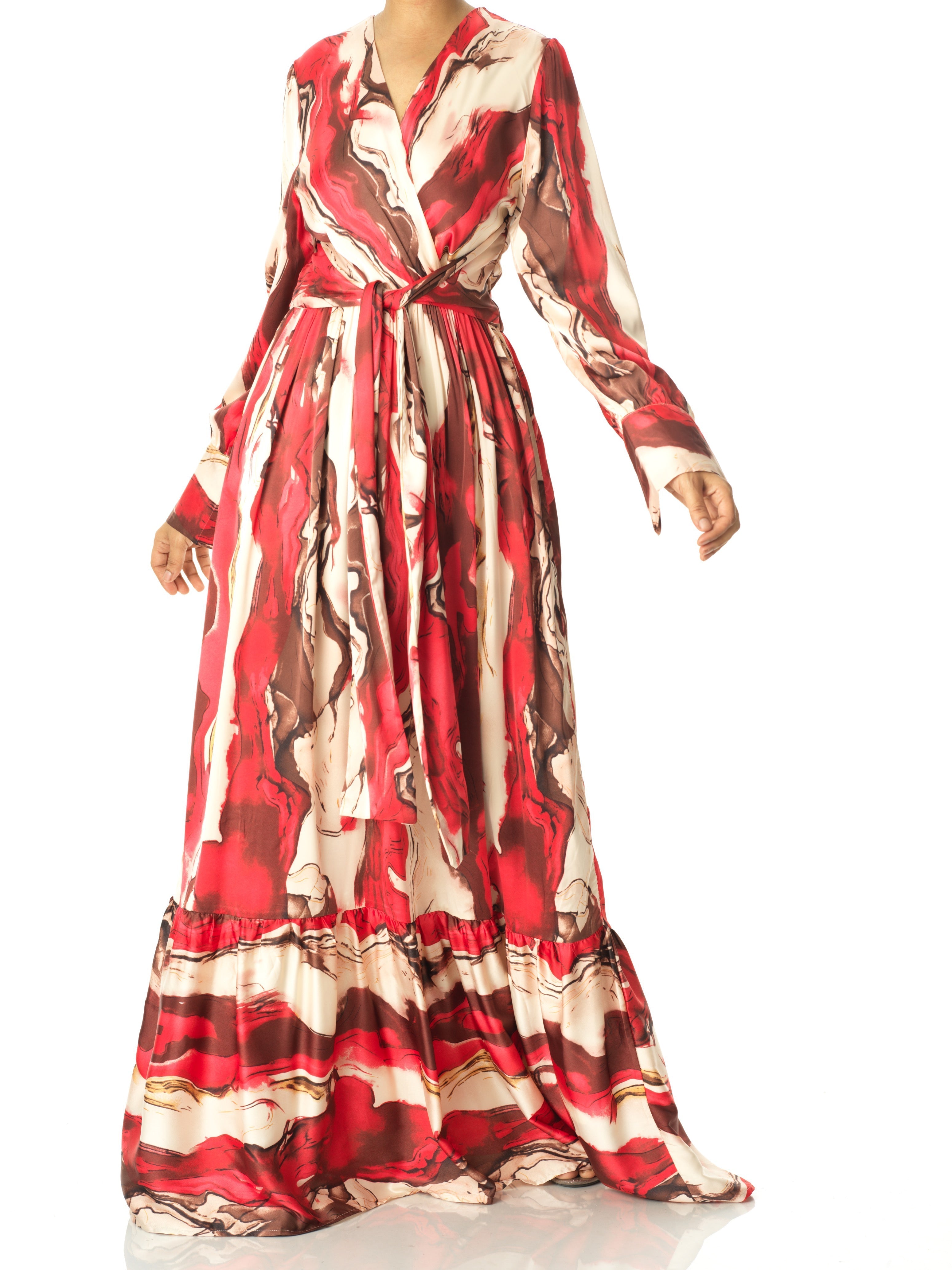 Alice Ruby Satin Long-Sleeve Maxi Dress