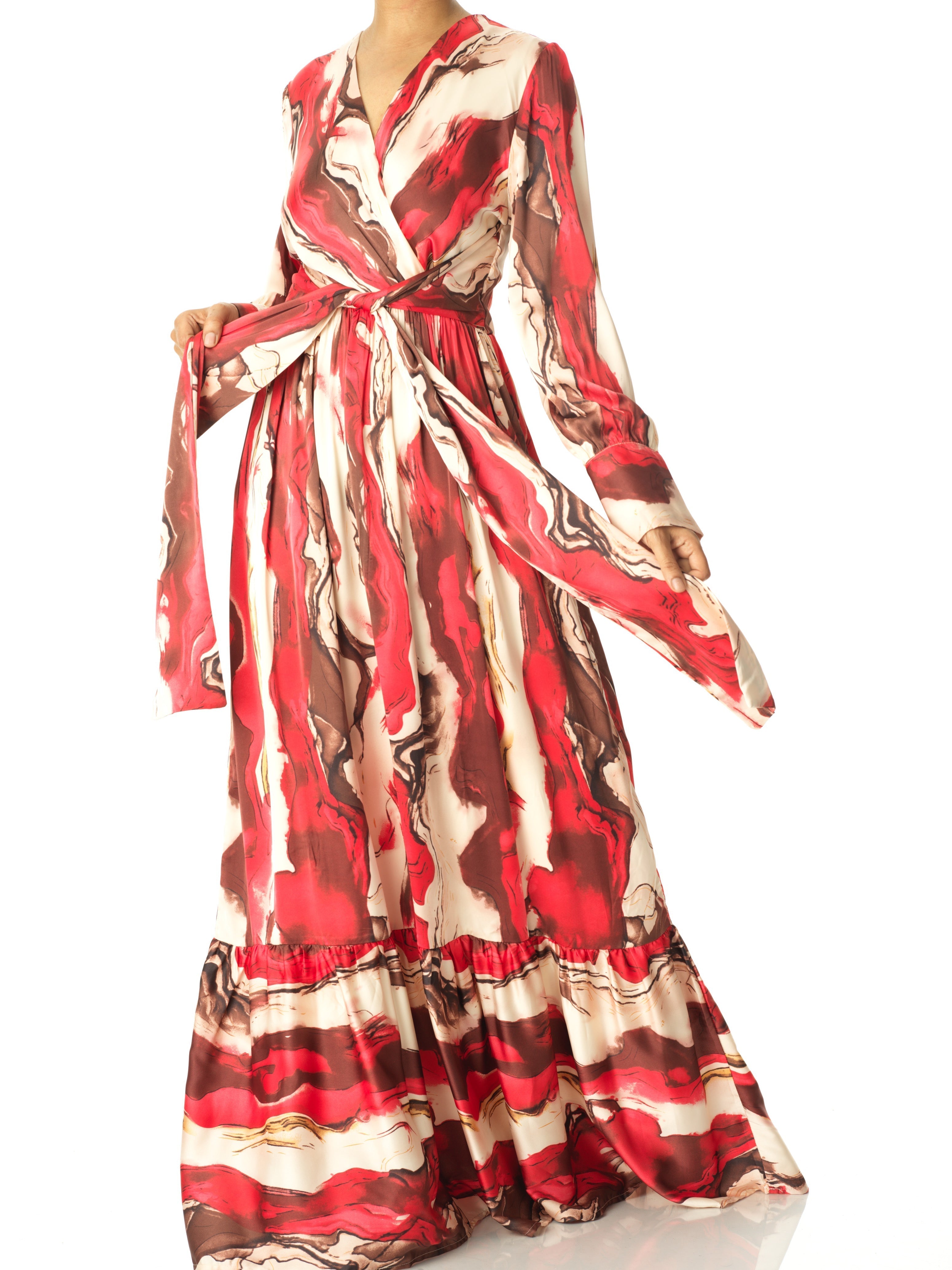 Alice Ruby Satin Long-Sleeve Maxi Dress