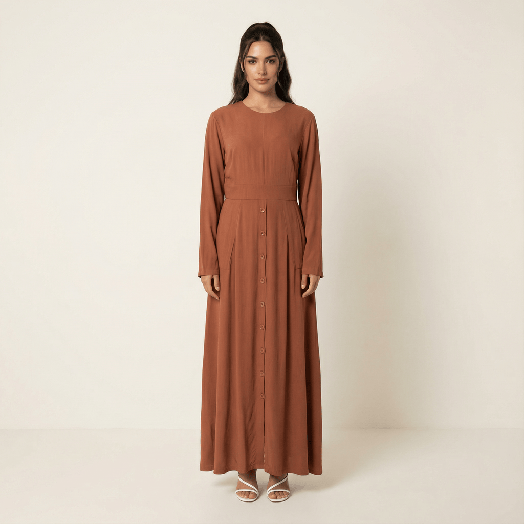Fenwick Rust Button-Down Modal Maxi Dress