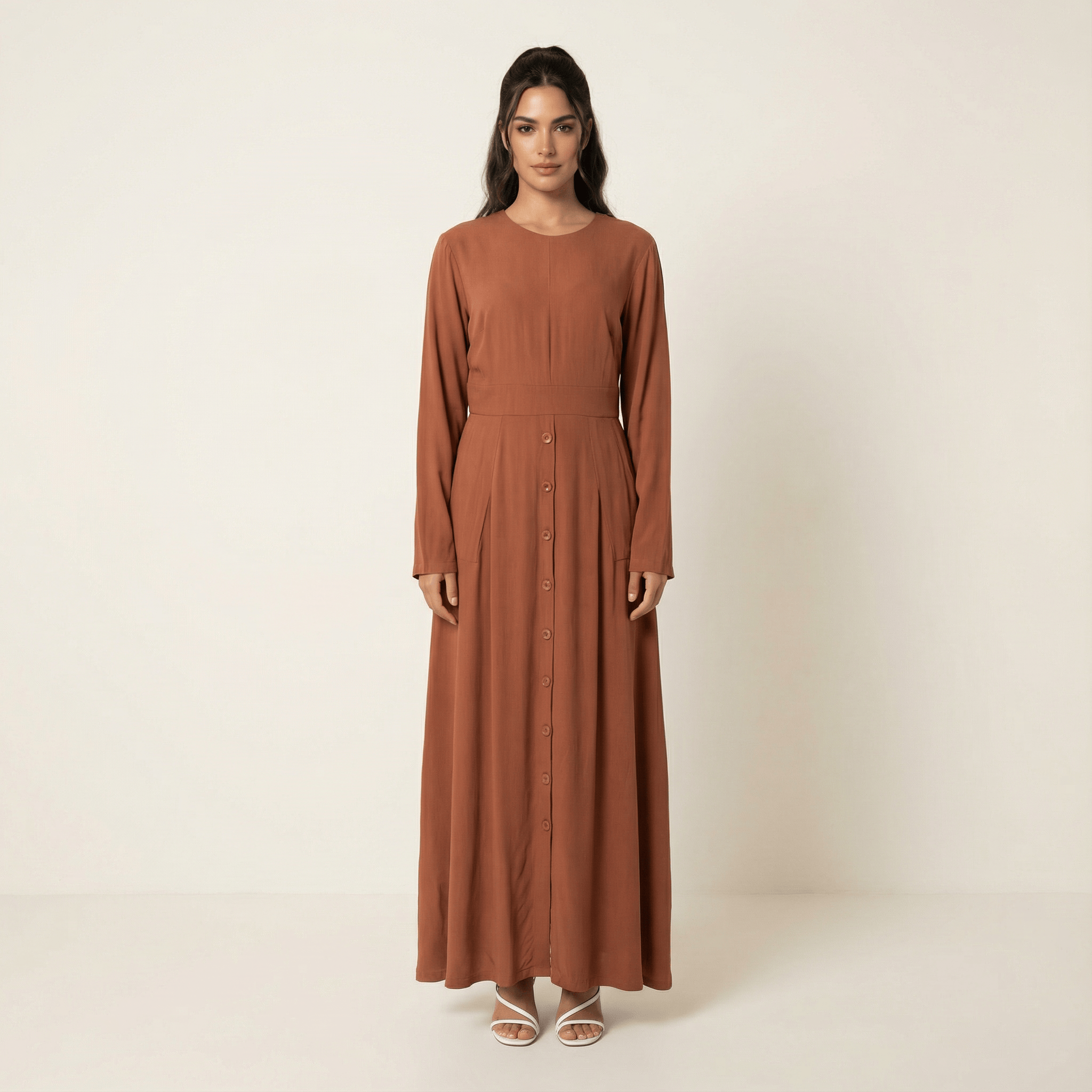 Fenwick Rust Button-Down Modal Maxi Dress