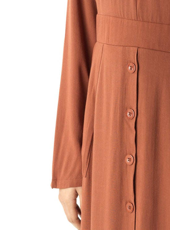 Fenwick Rust Button-Down Modal Maxi Dress