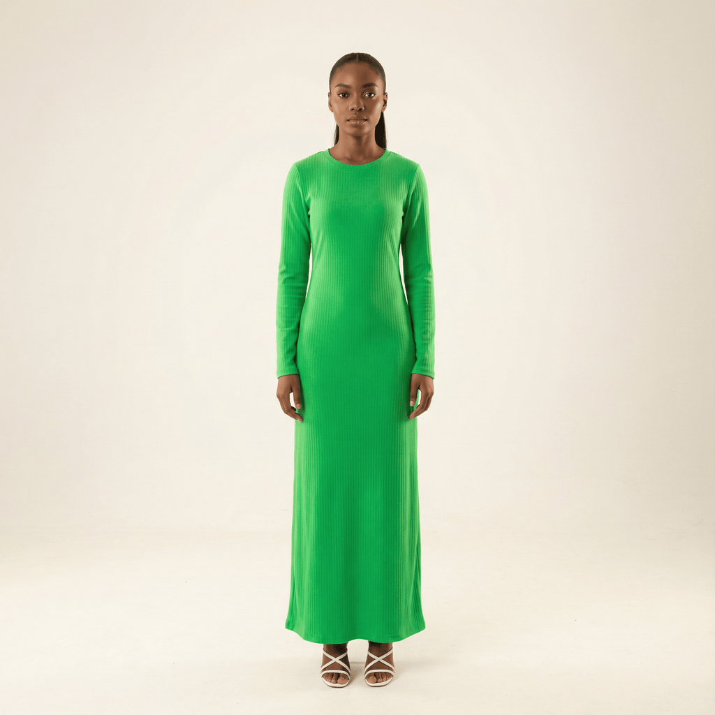 Calloway Green Ribbed Round-Neck Maxi Dress