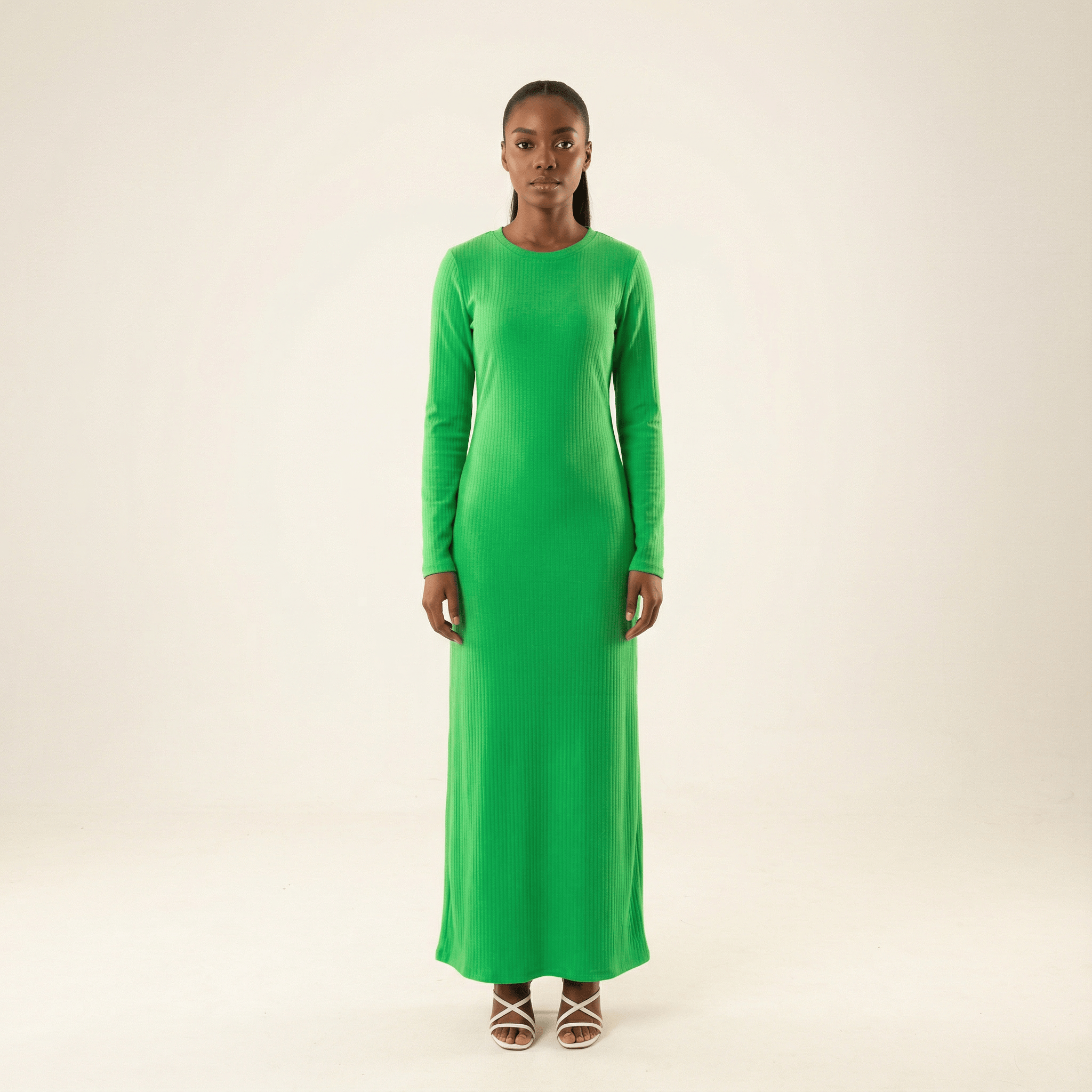 Calloway Green Ribbed Round-Neck Maxi Dress