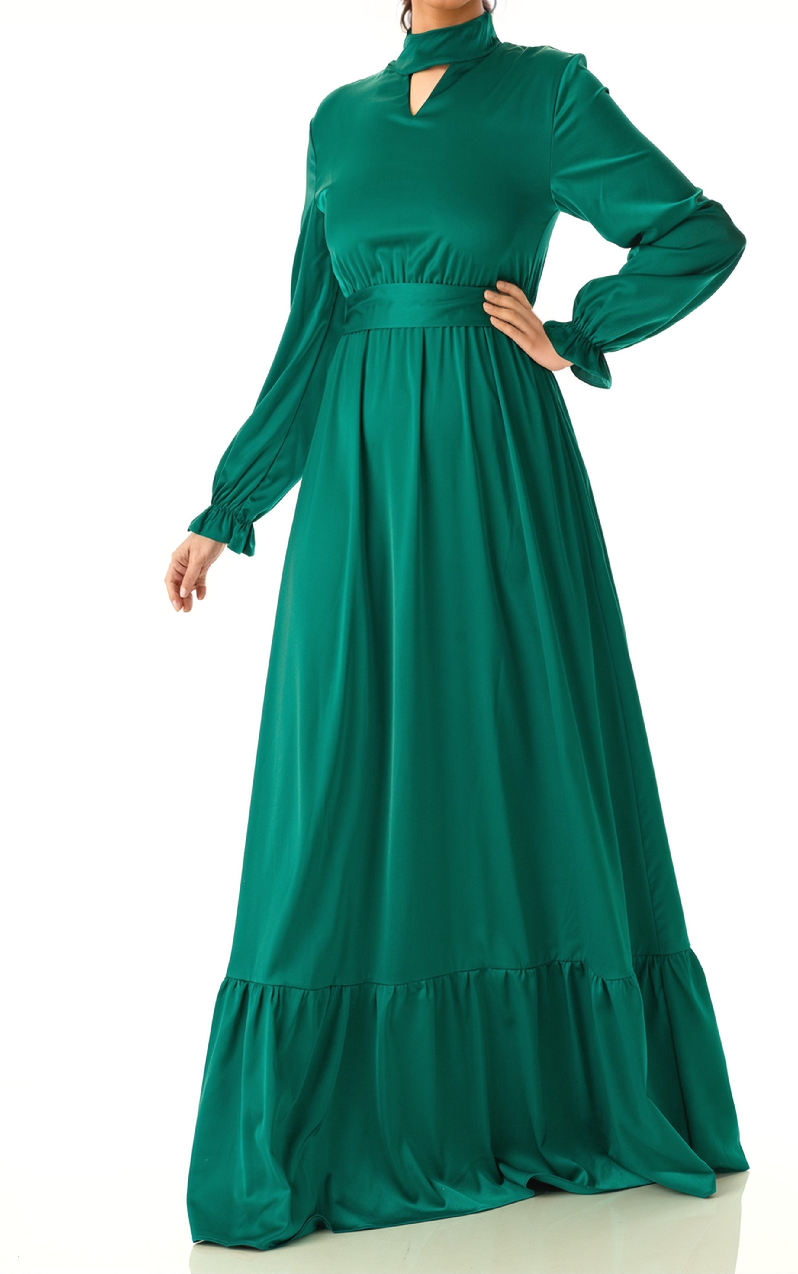 Isolde Green Satin Maxi Dress