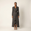 Holland Black Satin Wrap Kimono Dress