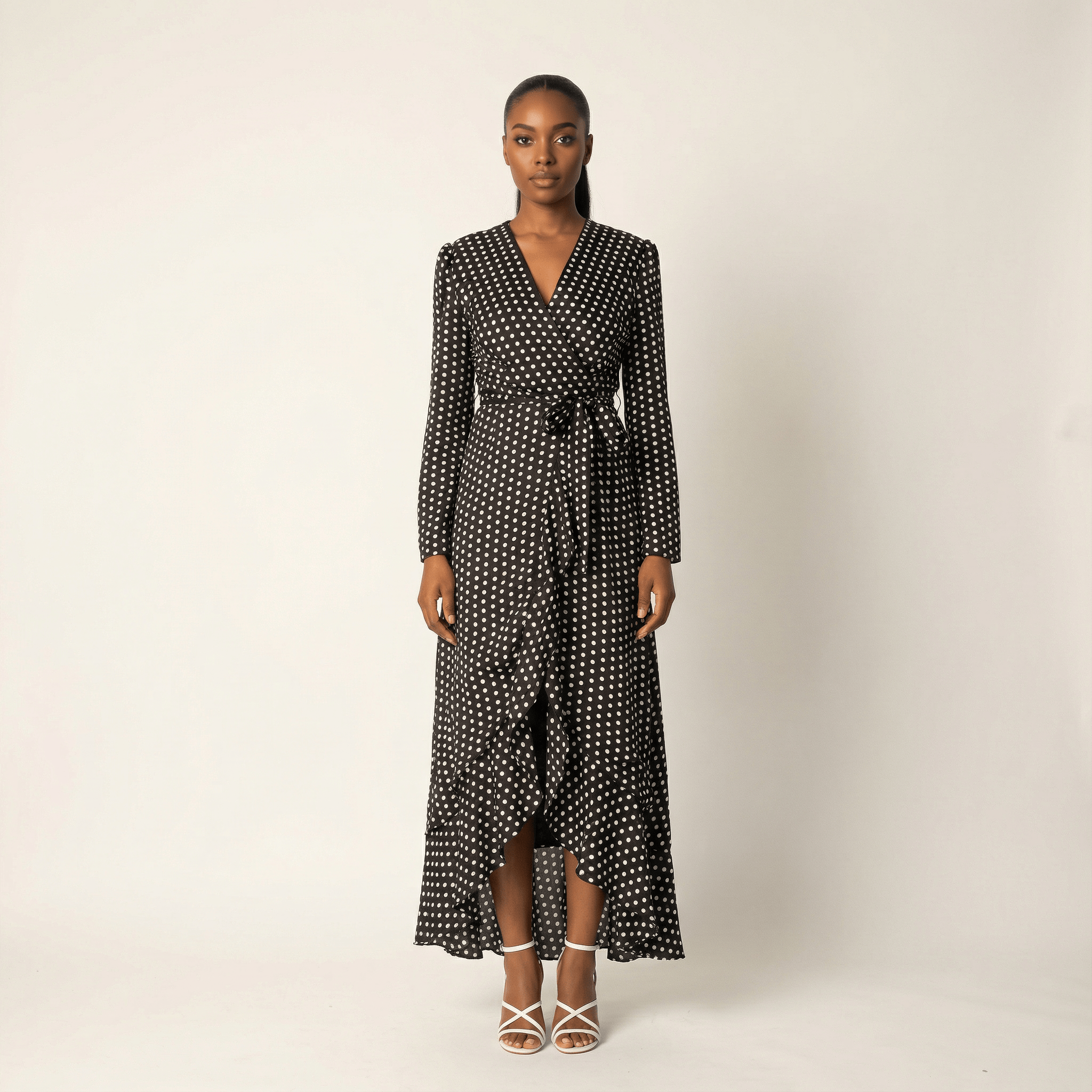 Holland Black Satin Wrap Kimono Dress