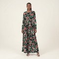 Nell Seasonal Palm-Print Pleated Maxi Dress