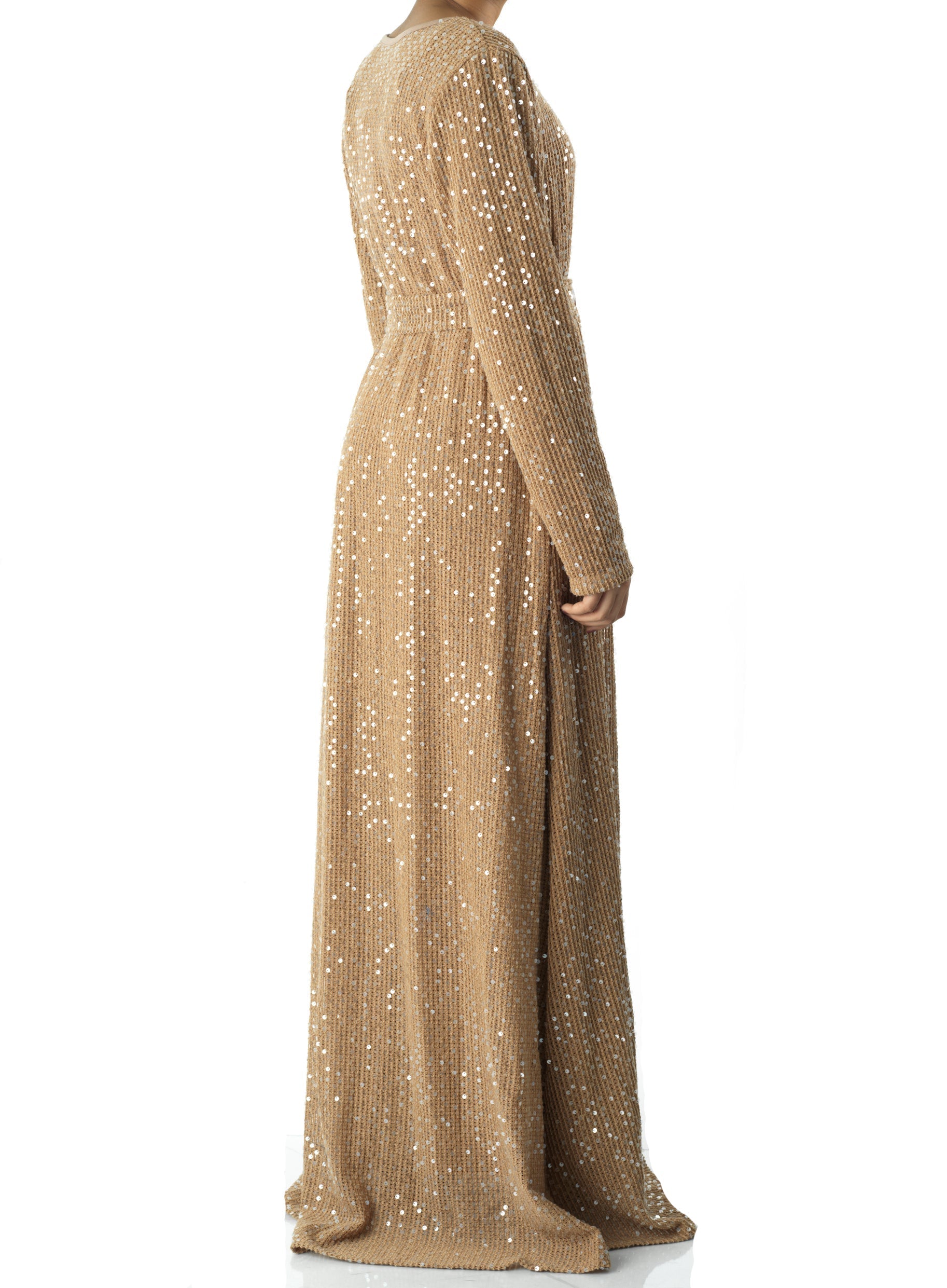 Emberlynn Mocha Sequin-Knit Long-Sleeve Maxi Dress