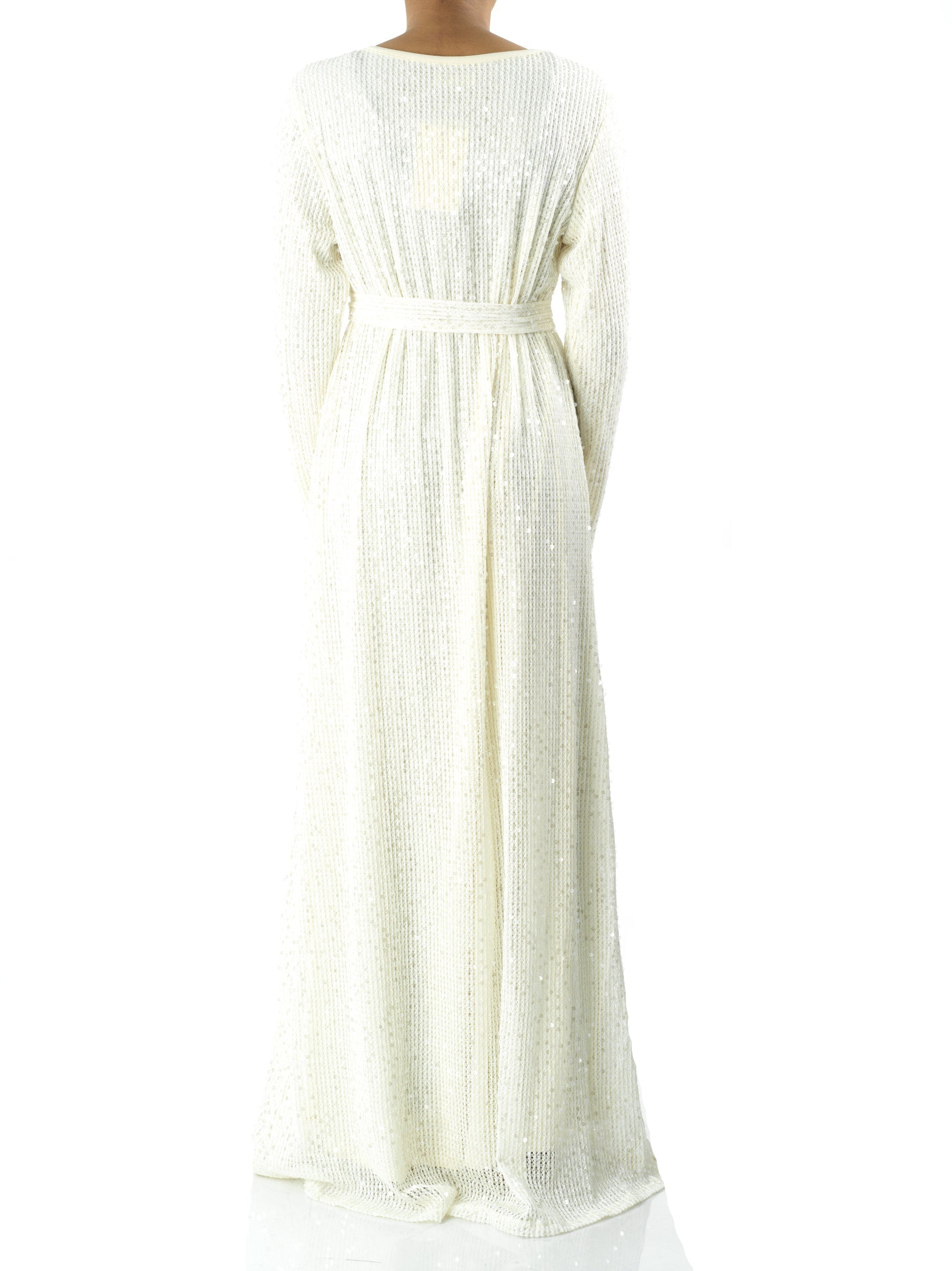 Emberlynn Ivory Sequin-Knit Long-Sleeve Maxi Dress