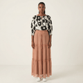 Willa Blush Shimmer Tiered Maxi Skirt