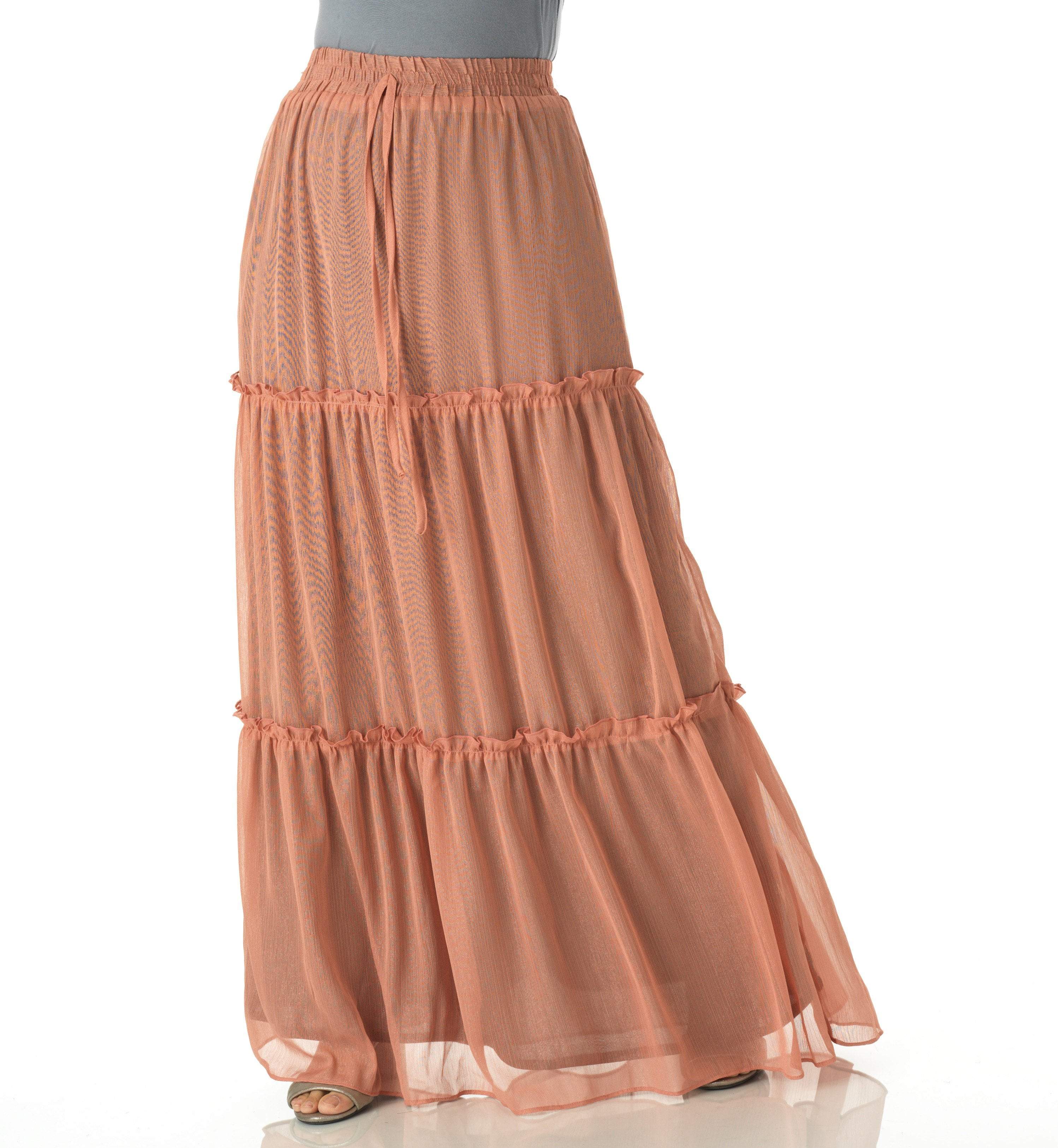 Willa Blush Shimmer Tiered Maxi Skirt